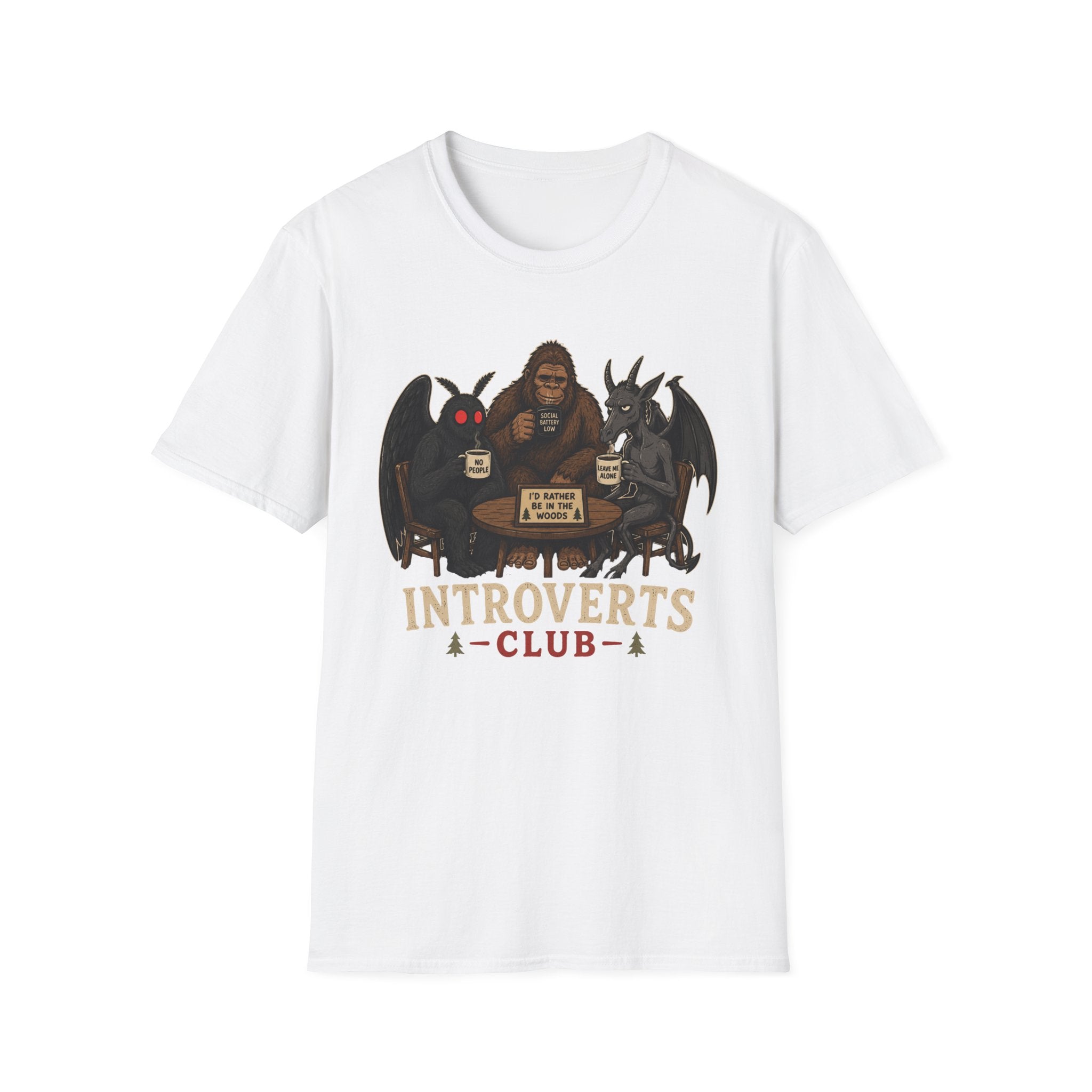 Introverts Club T-Shirt — Funny Sasquatch, Mothman & Jersey Devil Design