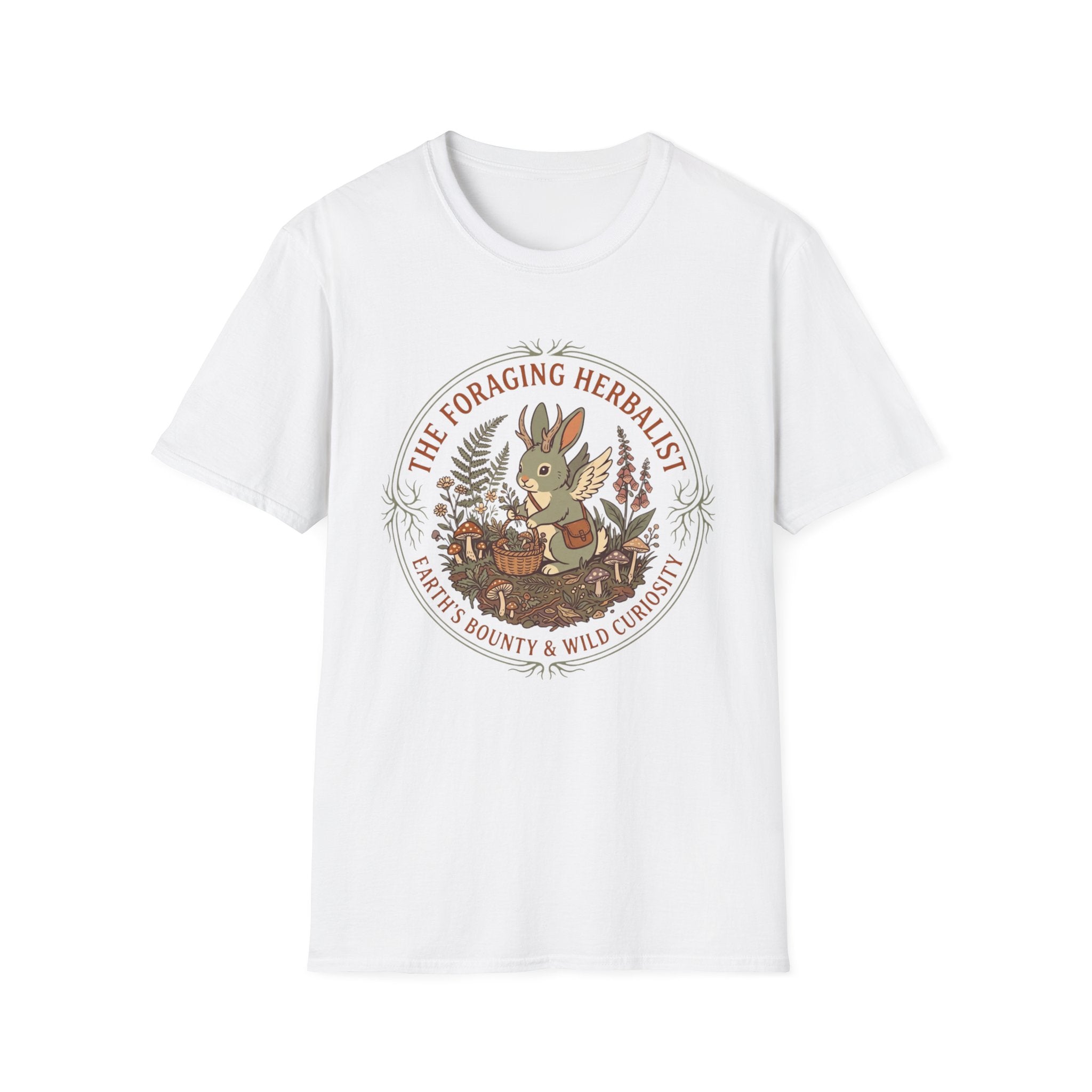 Foraging Herbalist T-Shirt — Cute Jackalope & Wildflower Nature Tee