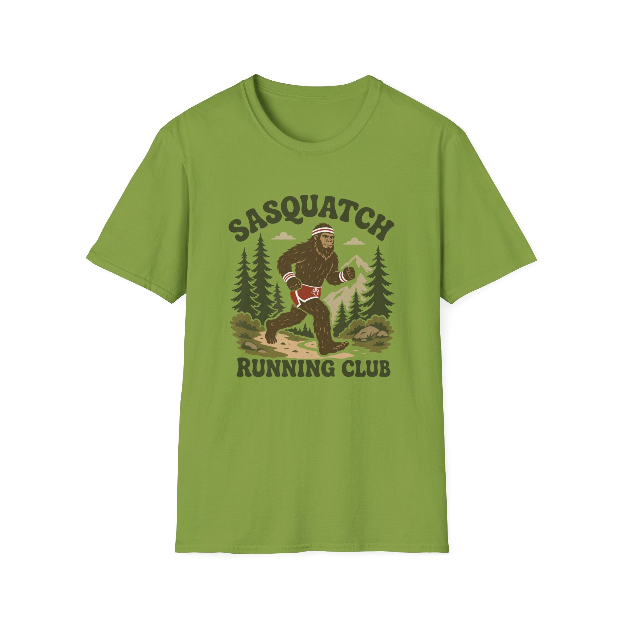 Sasquatch Running Club T-Shirt — Retro 70s Bigfoot Forest Graphic Tee