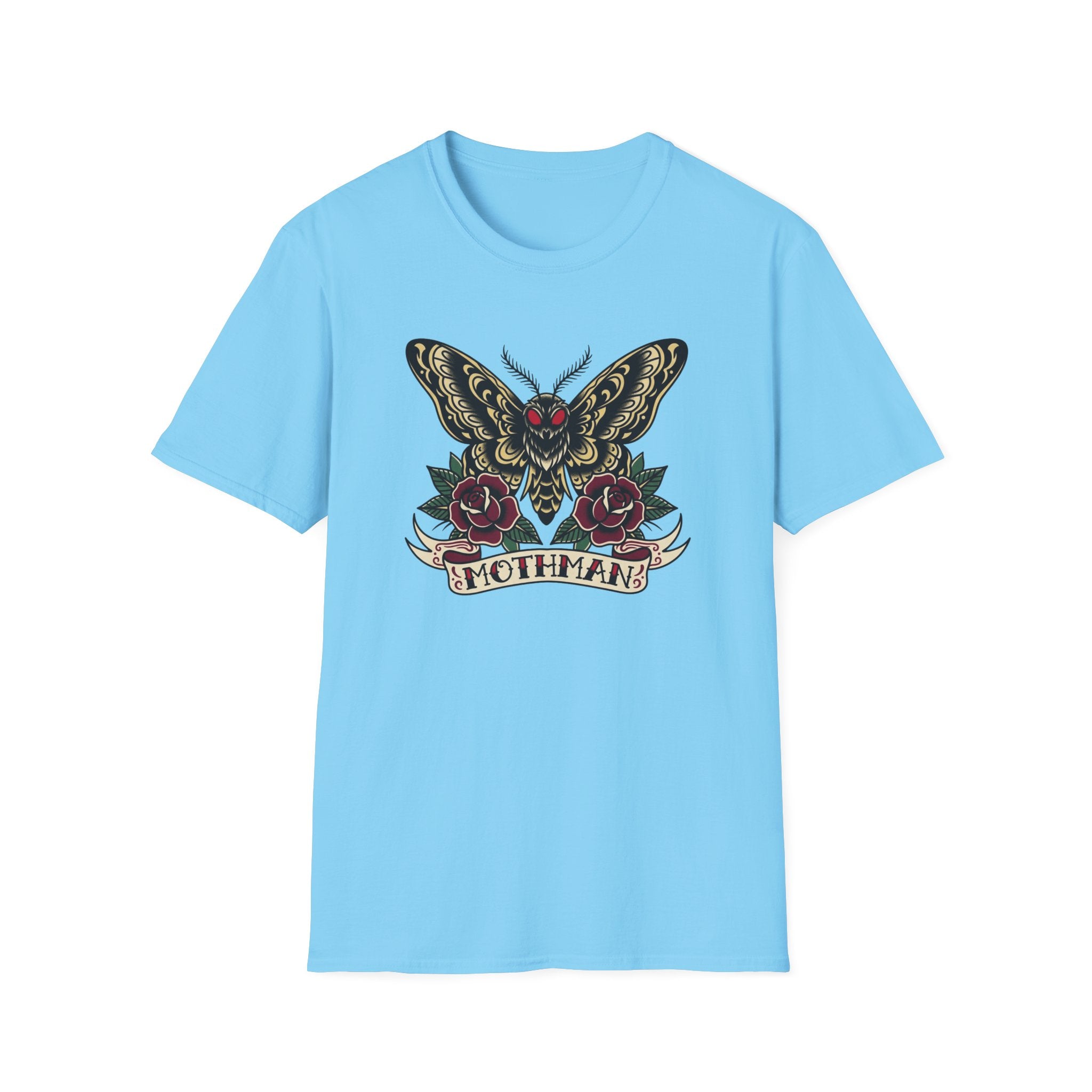 Mothman American Traditional Tattoo Style T-Shirt — Gothic Moth & Roses Graphic