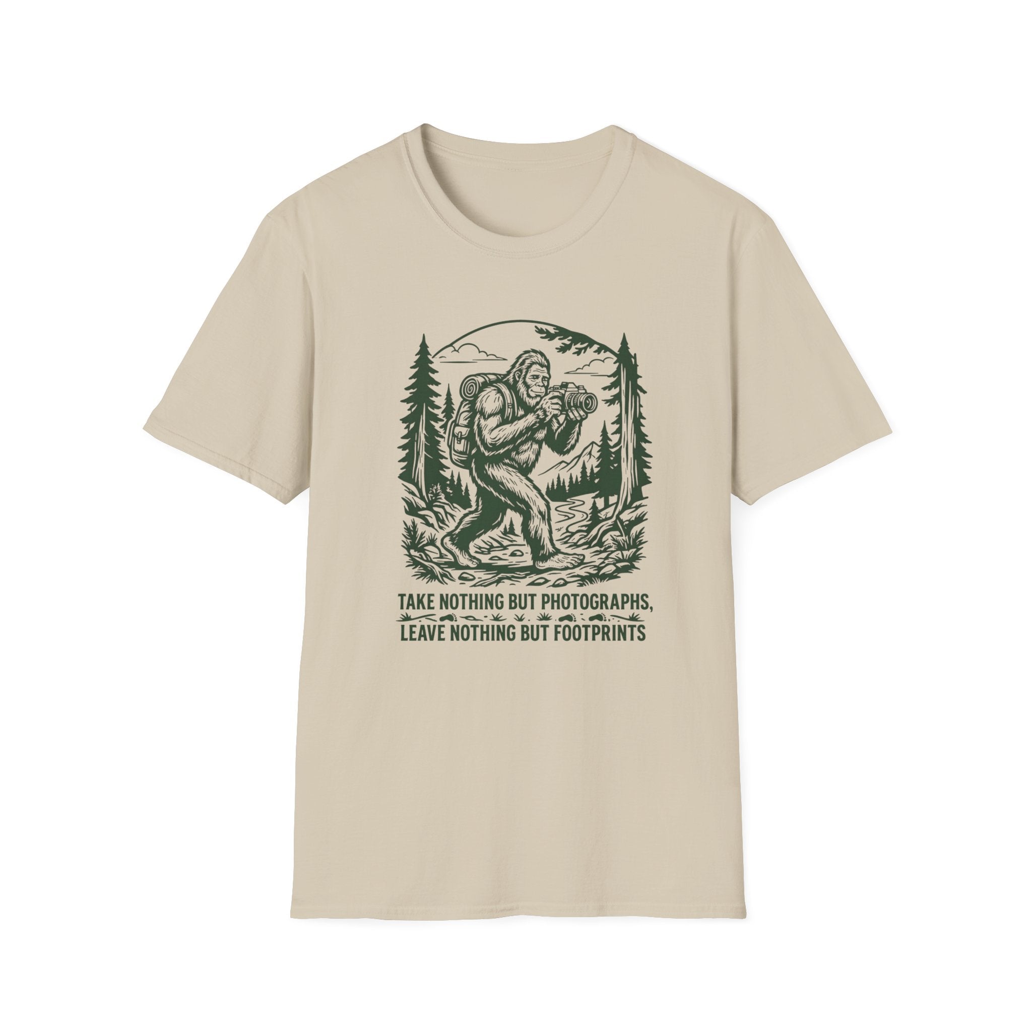 Sasquatch Photographer T-Shirt — “Take Nothing But Photographs” Outdoor Hiking Shirt