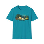Bigfoot Forest Lifer T‑Shirt — Camping Scenic Tee with Tent, Campfire & Pine Trees