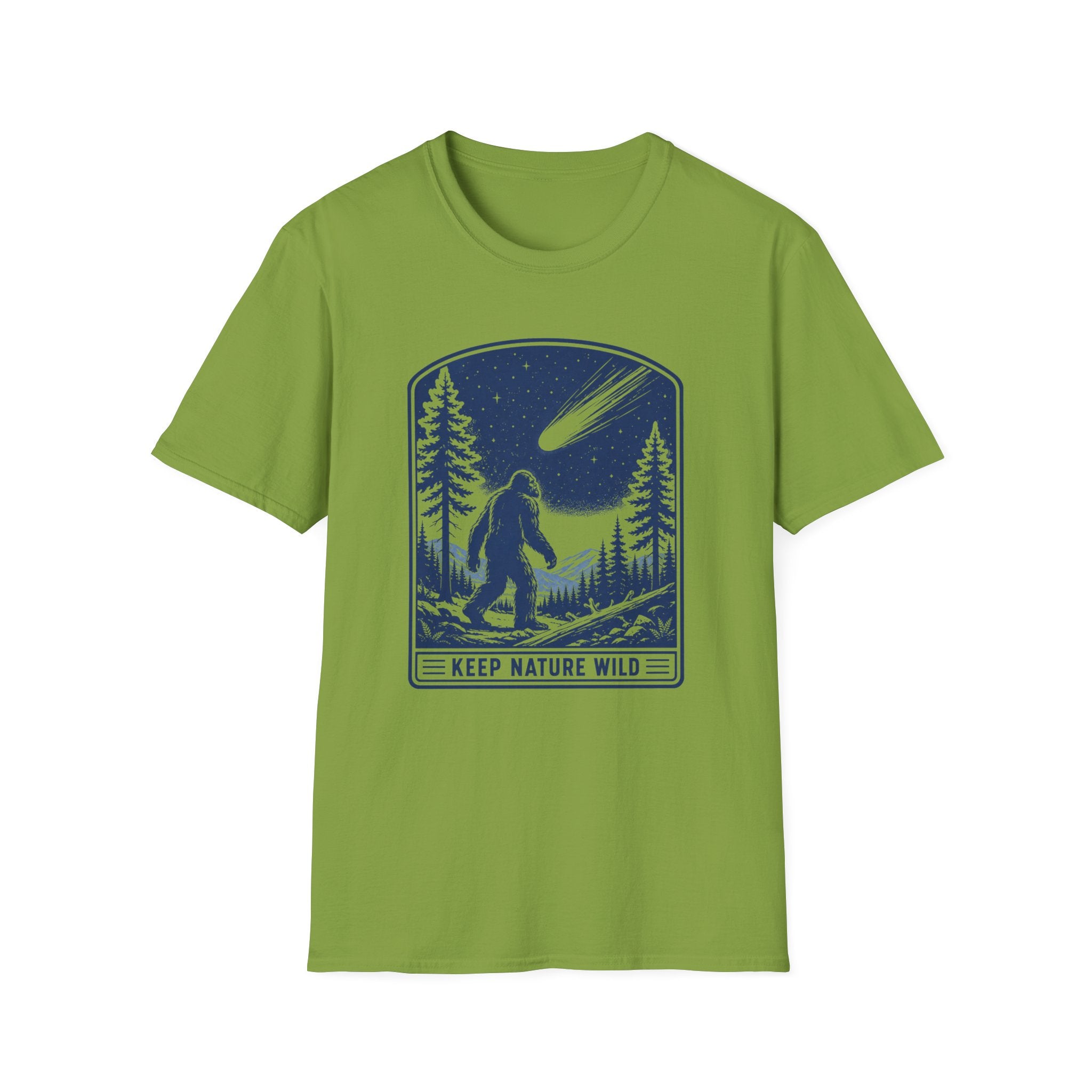 Bigfoot Stargazing T‑Shirt — Keep Nature Wild Forest Comet Design