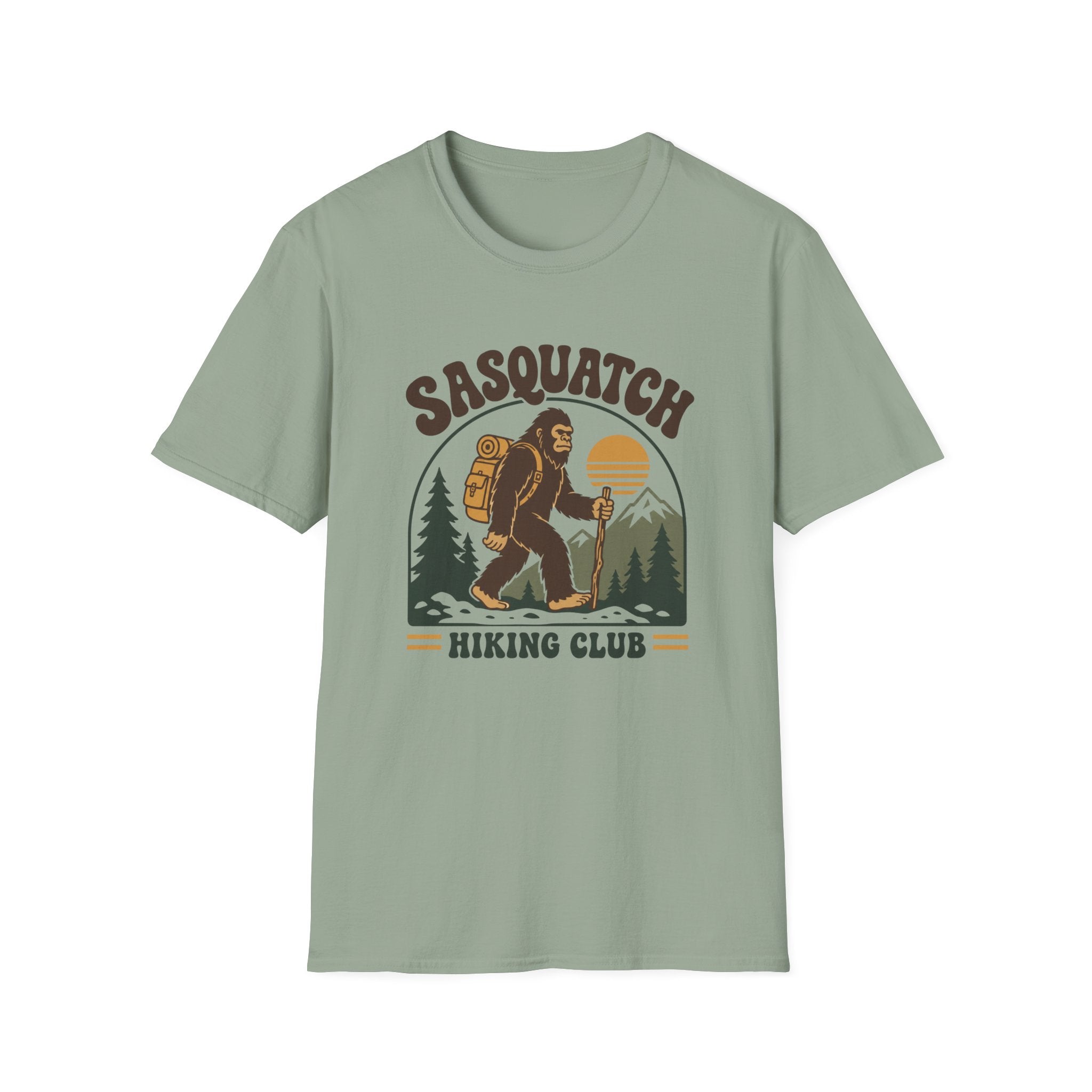 Sasquatch Hiking Club T-Shirt — Retro 70s Bigfoot Outdoor Adventure Tee