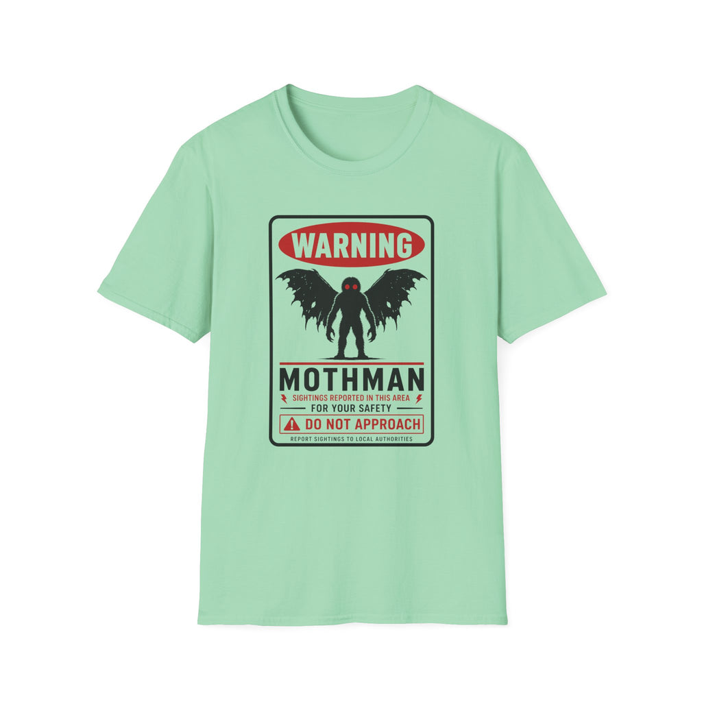 Warning: Mothman T-Shirt — Vintage Cryptid Warning Sign Tee