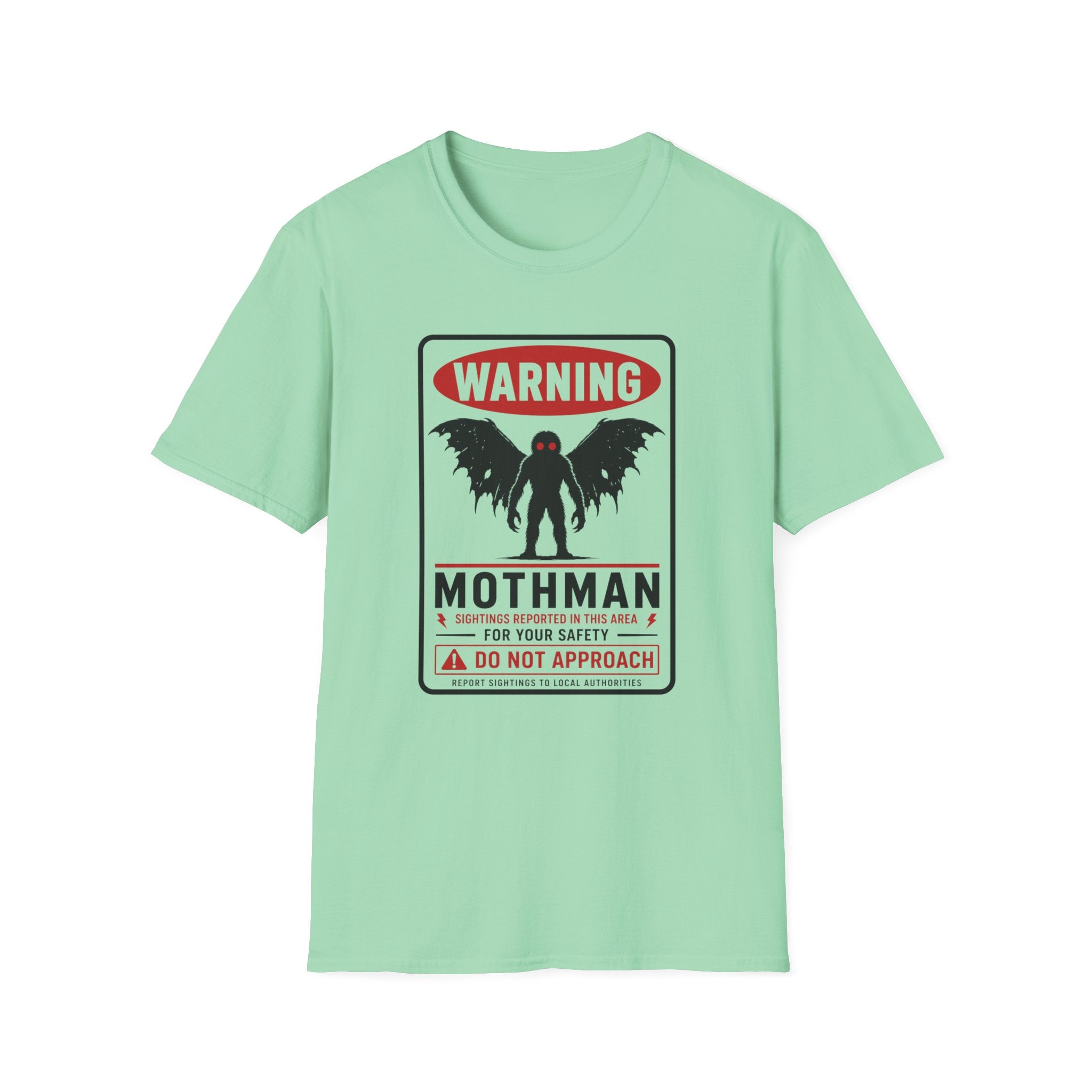 Warning: Mothman T-Shirt — Vintage Cryptid Warning Sign Tee