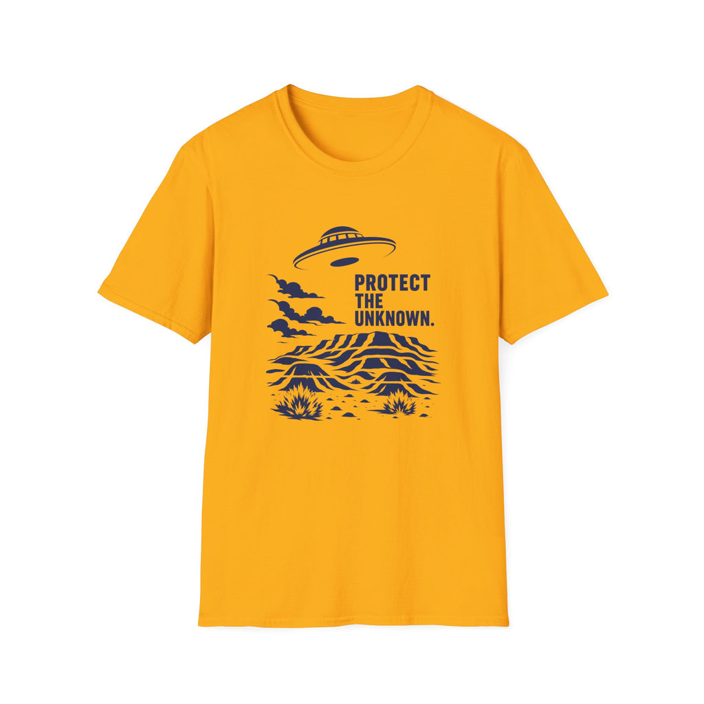 Protect The Unknown Minimalist UFO T-Shirt — Alien Desert Mystery Graphic Tee