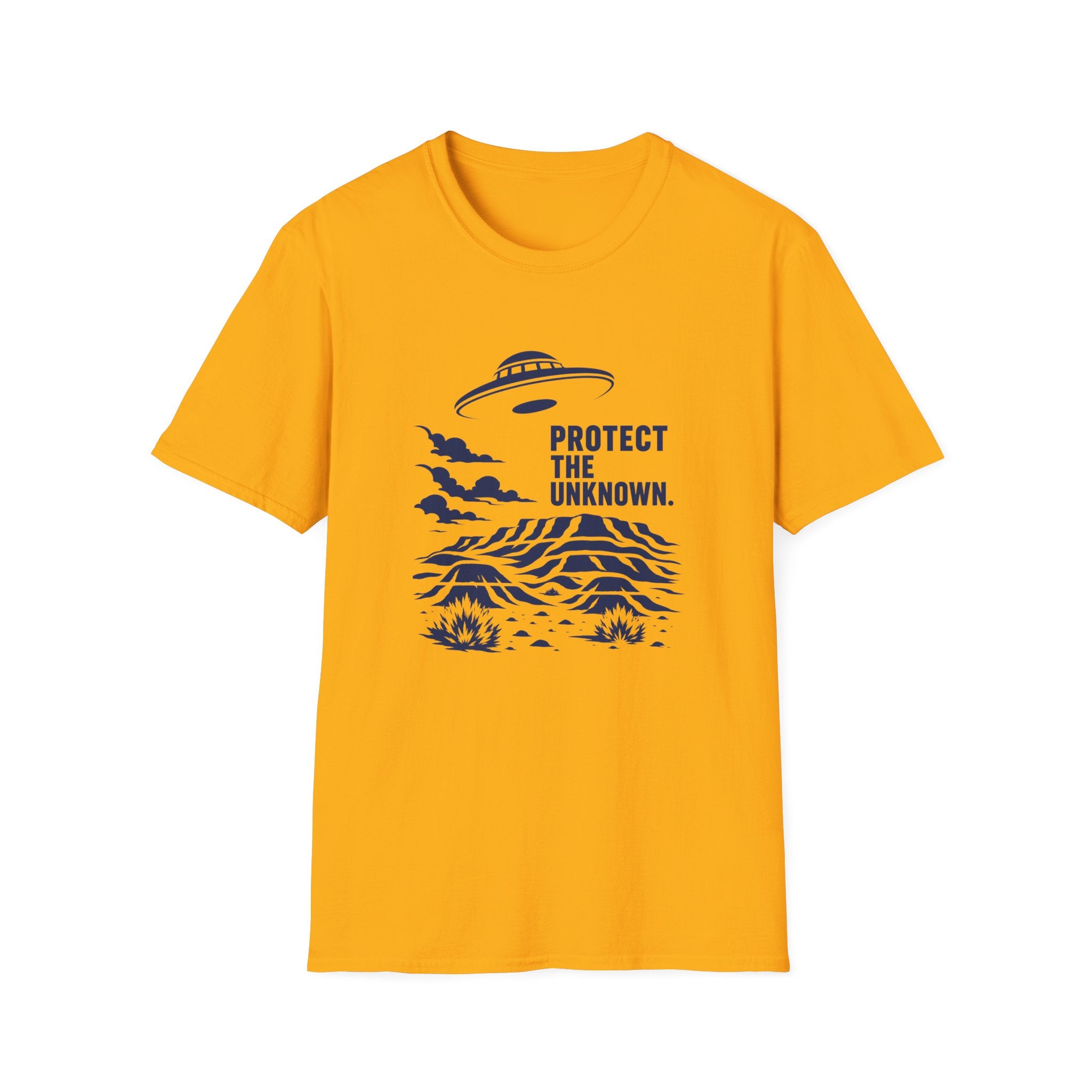 Protect The Unknown Minimalist UFO T-Shirt — Alien Desert Mystery Graphic Tee