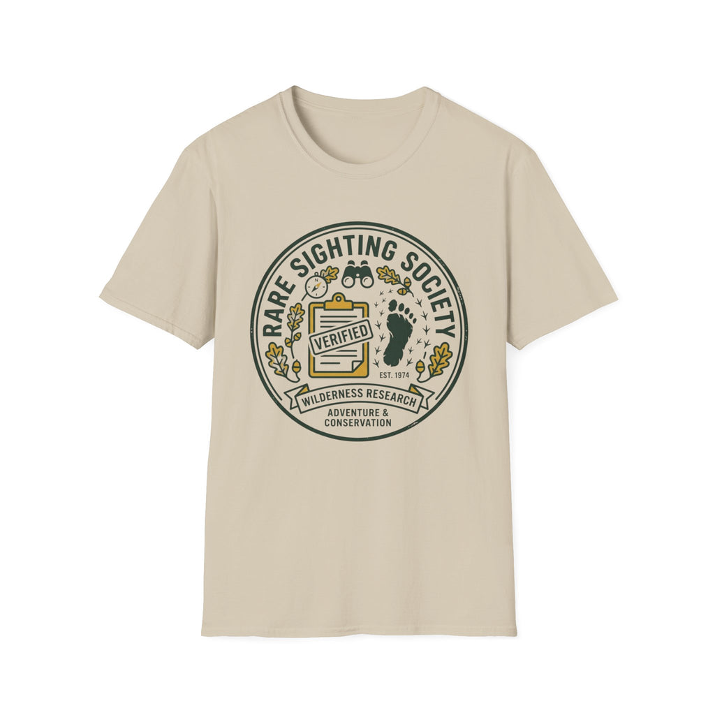 Rare Sighting Society T-Shirt — "Verified" Bigfoot Conservation Badge