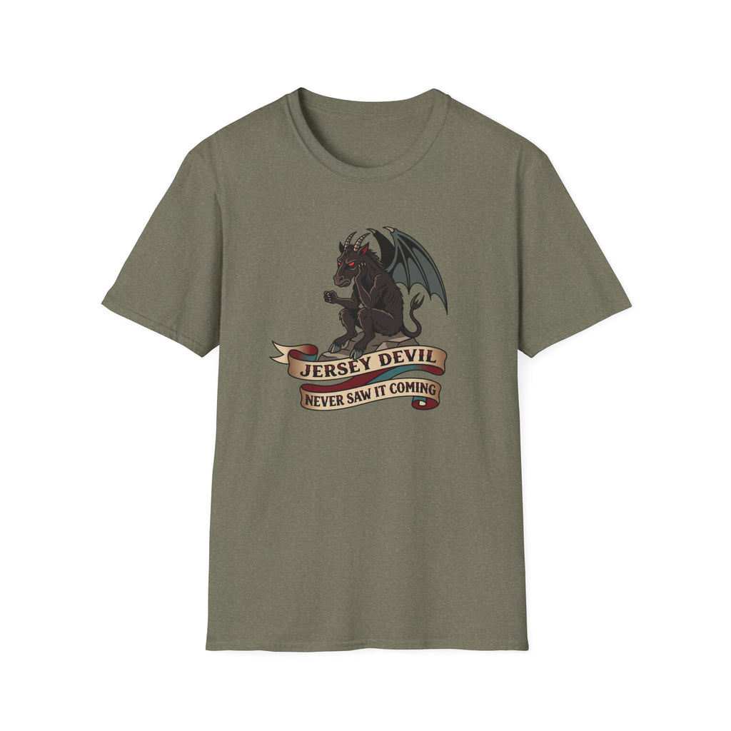 Jersey Devil Graphic T-Shirt — 'Never Saw It Coming' Mythical Creature Tee