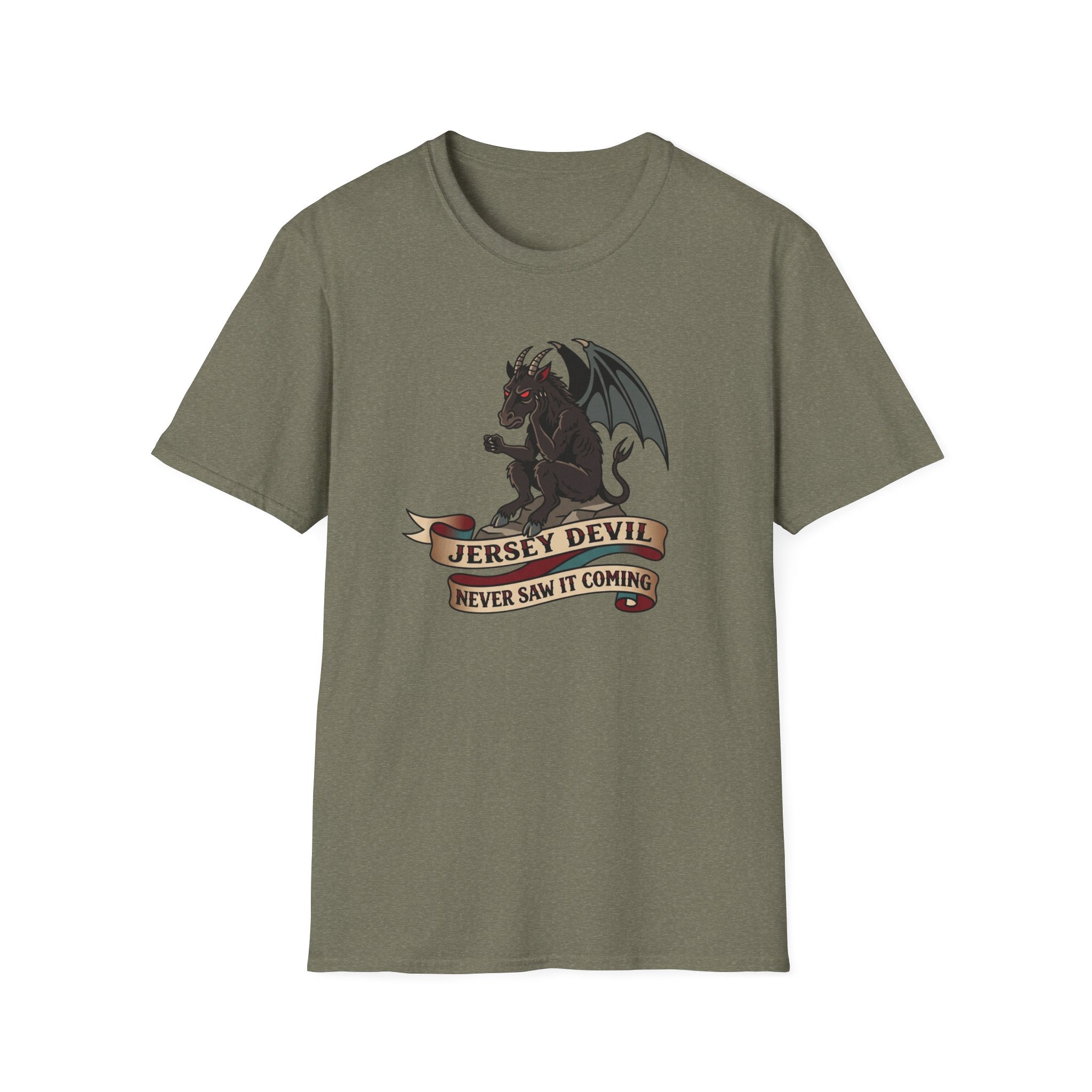 Jersey Devil Graphic T-Shirt — 'Never Saw It Coming' Mythical Creature Tee