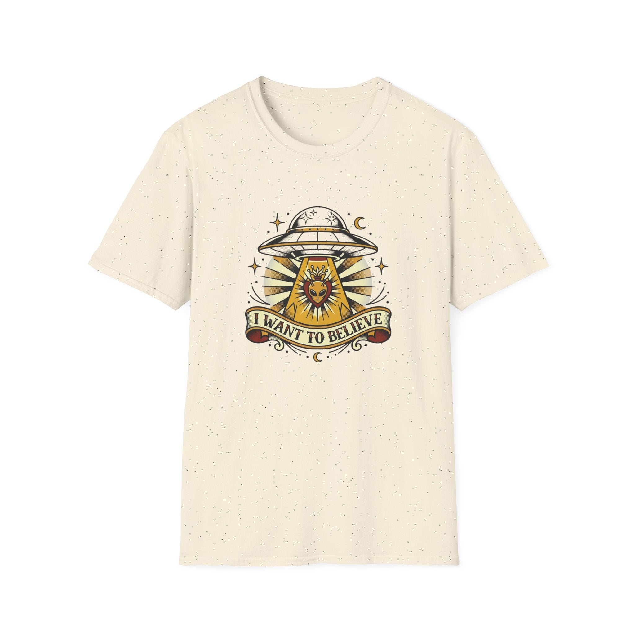 Alien Abduction T-Shirt — "I Want to Believe" Vintage UFO Tee American Traditional Tattoo