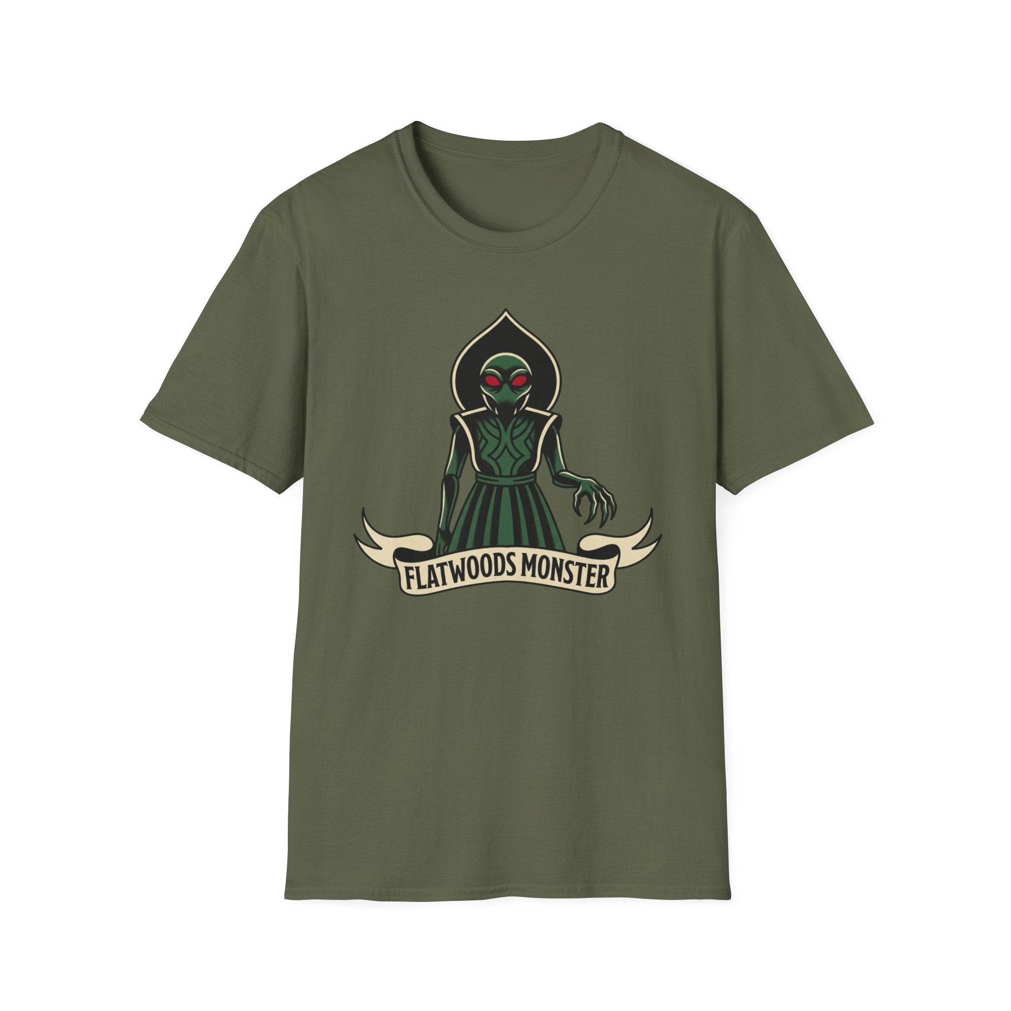 Flatwoods Monster T-Shirt — Vintage Cryptid Alien Graphic Tee American Traditional Tattoo Style
