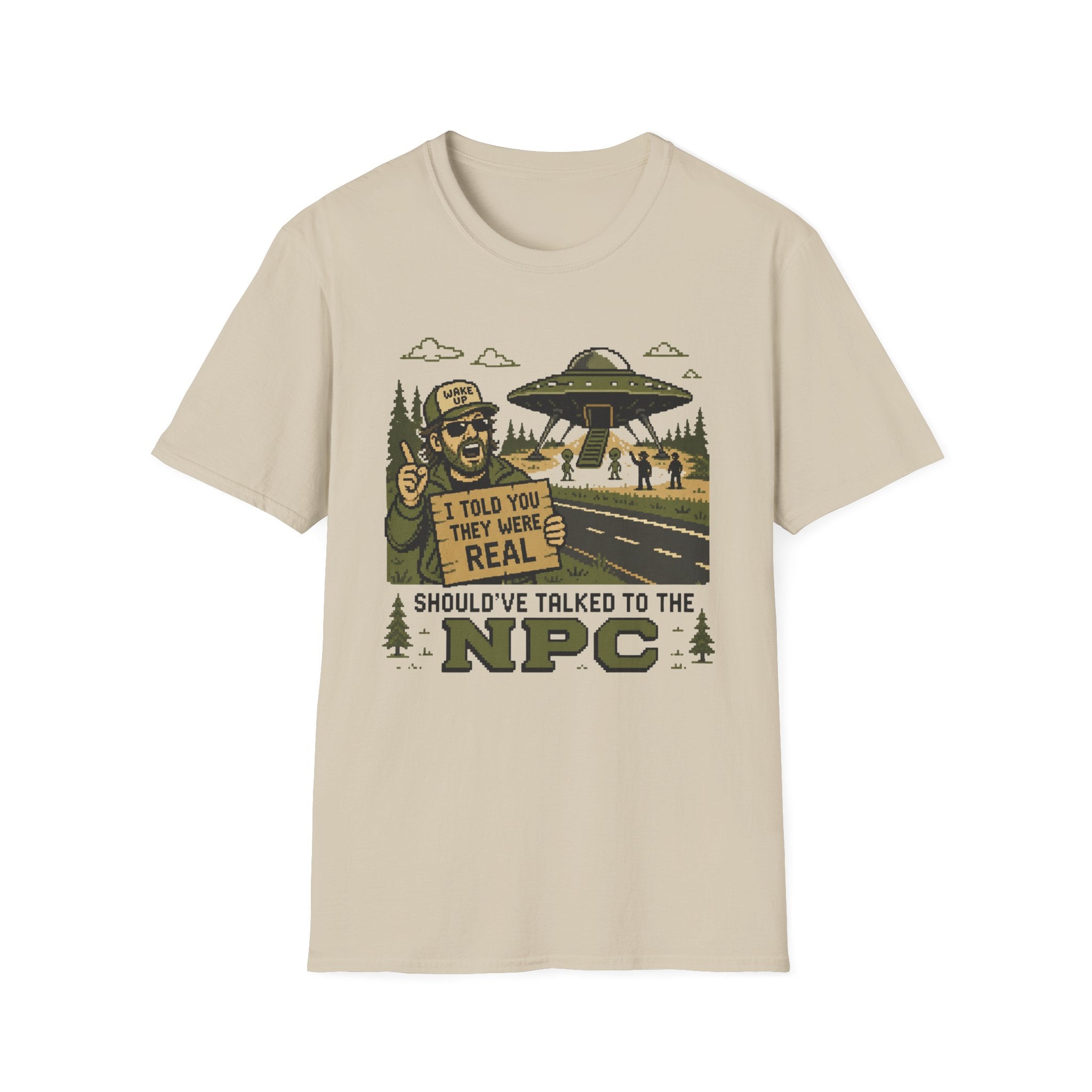 Alien Abduction T‑Shirt — “I Told You They Were Real” NPC Vintage 8-Bit Graphic Tee