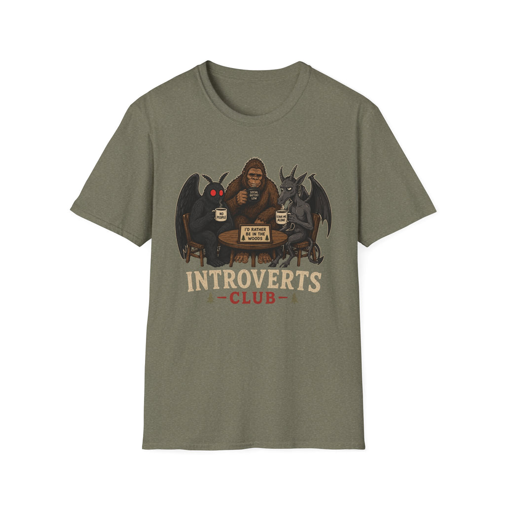 Introverts Club T-Shirt — Funny Sasquatch, Mothman & Jersey Devil Design