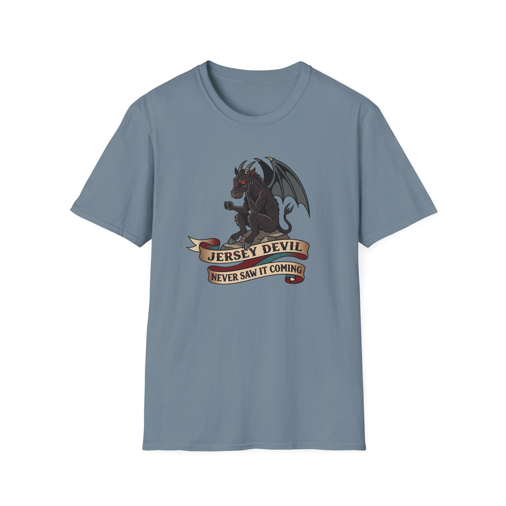 Jersey Devil Graphic T-Shirt — 'Never Saw It Coming' Mythical Creature Tee