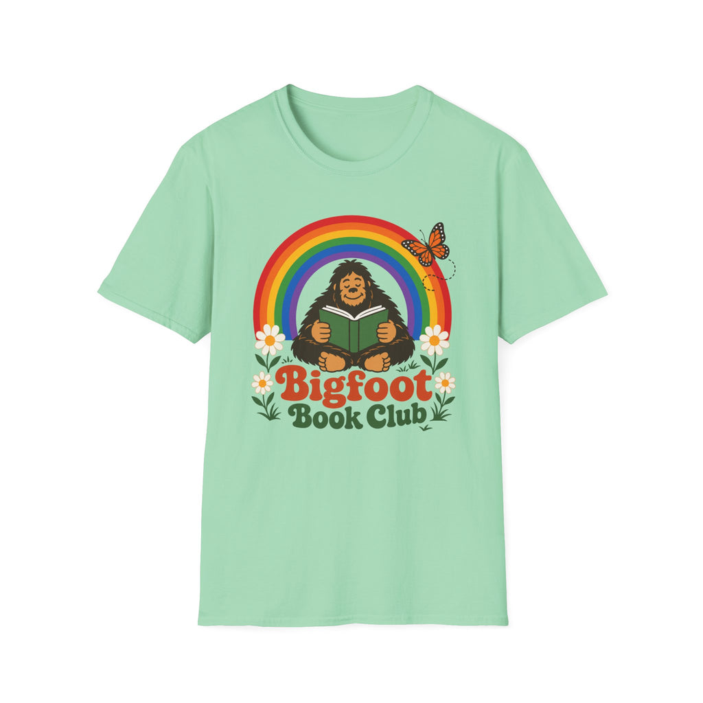 Bigfoot Book Club T-Shirt — Rainbow Reading Sasquatch Tee