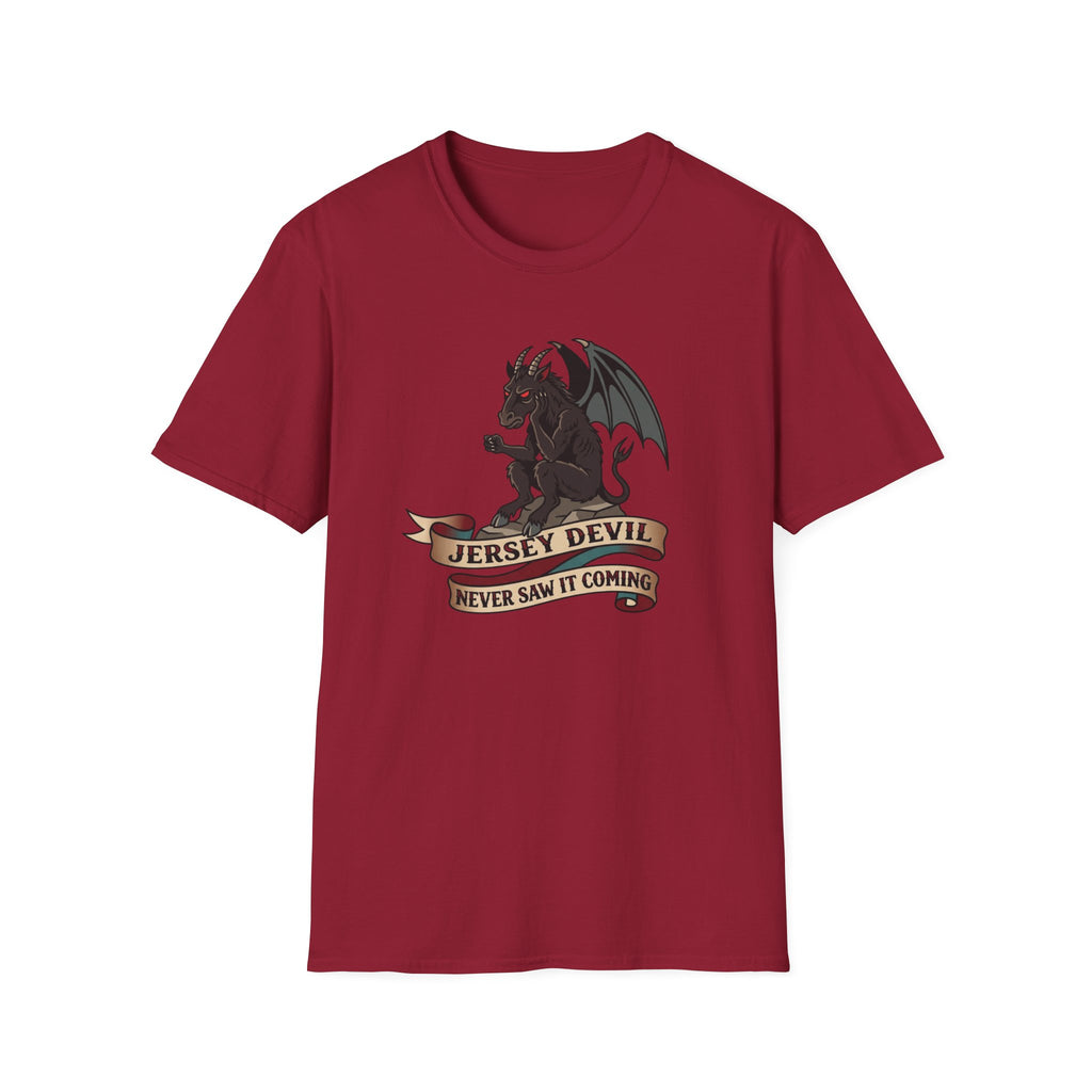Jersey Devil Graphic T-Shirt — 'Never Saw It Coming' Mythical Creature Tee