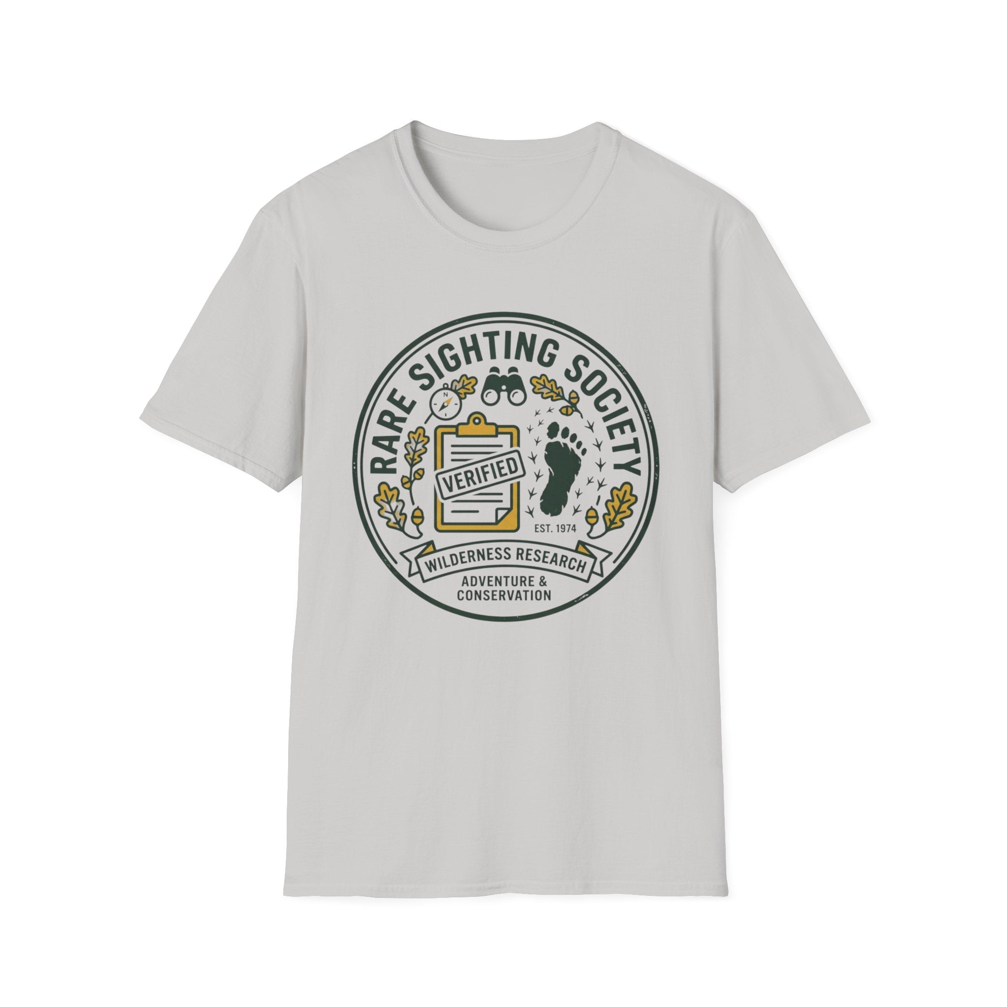 Rare Sighting Society T-Shirt — "Verified" Bigfoot Conservation Badge