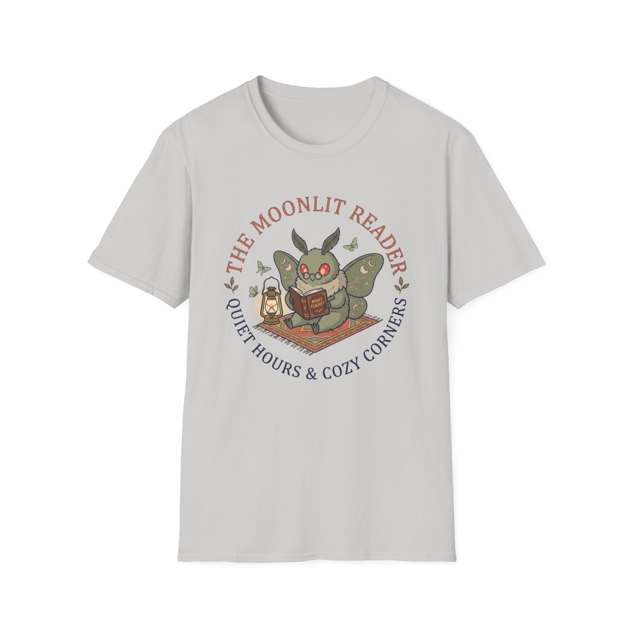 Cute Mothman T-Shirt — The Moonlit Reader Cottagecore Illustration Cozy Reading Tee