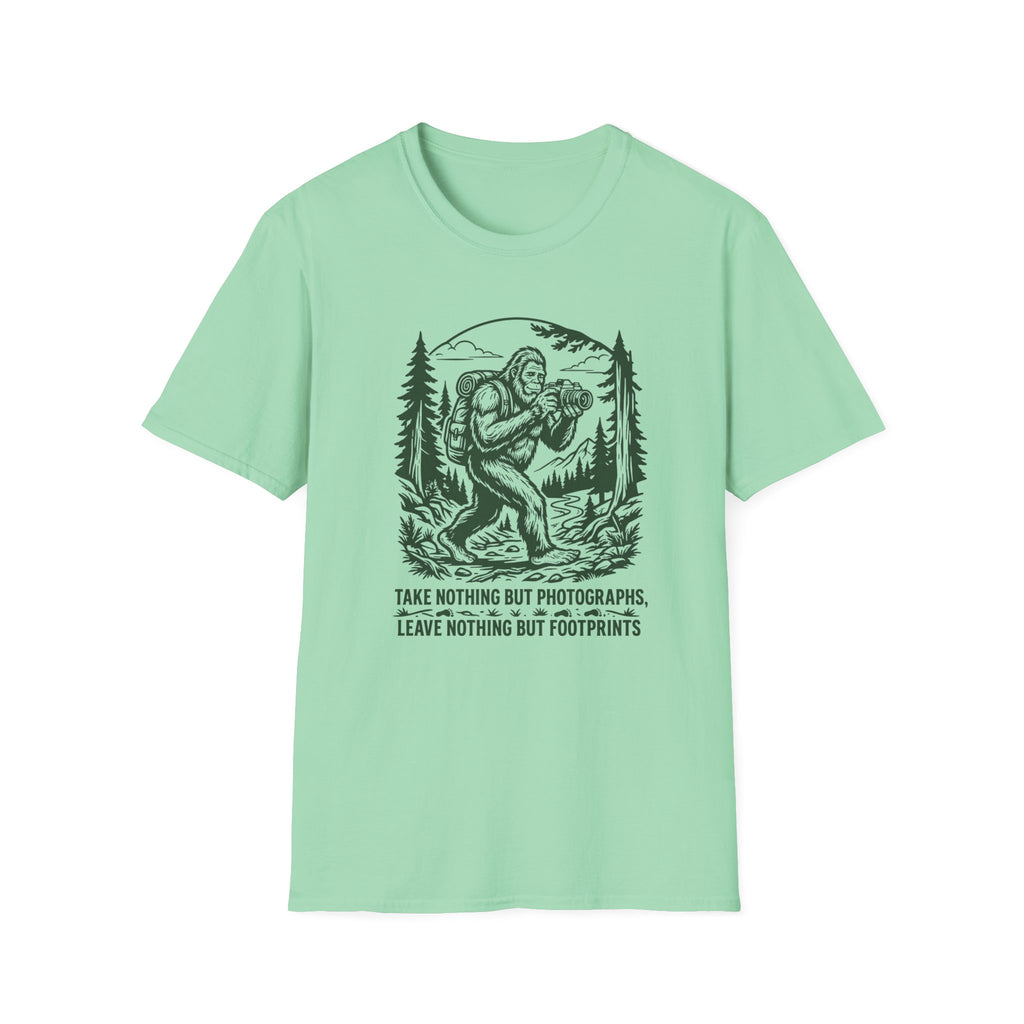 Sasquatch Photographer T-Shirt — “Take Nothing But Photographs” Outdoor Hiking Shirt