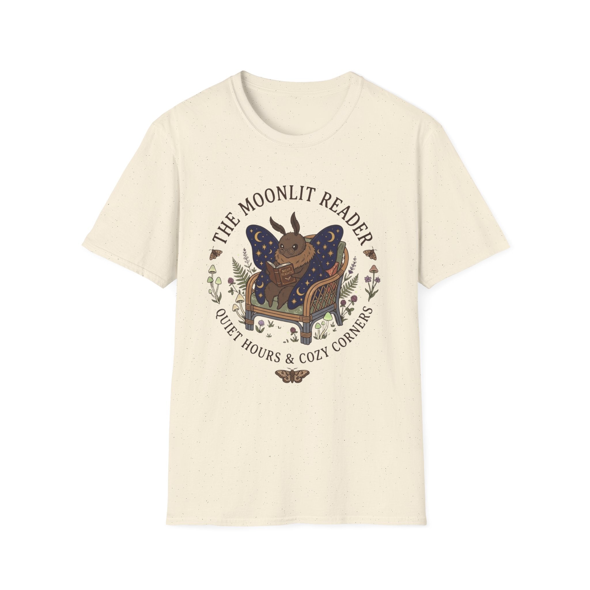 The Moonlit Reader Tee — Cozy Book Lover Cottagecore Moth Shirt