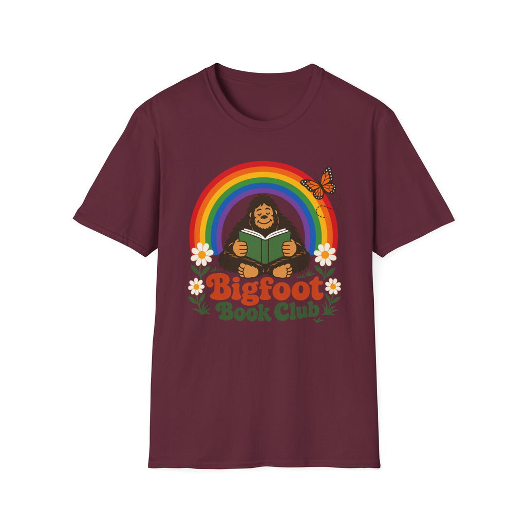 Bigfoot Book Club T-Shirt — Rainbow Reading Sasquatch Tee