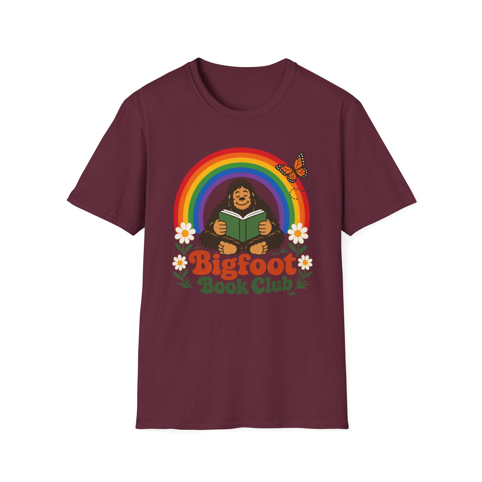 Bigfoot Book Club T-Shirt — Rainbow Reading Sasquatch Tee