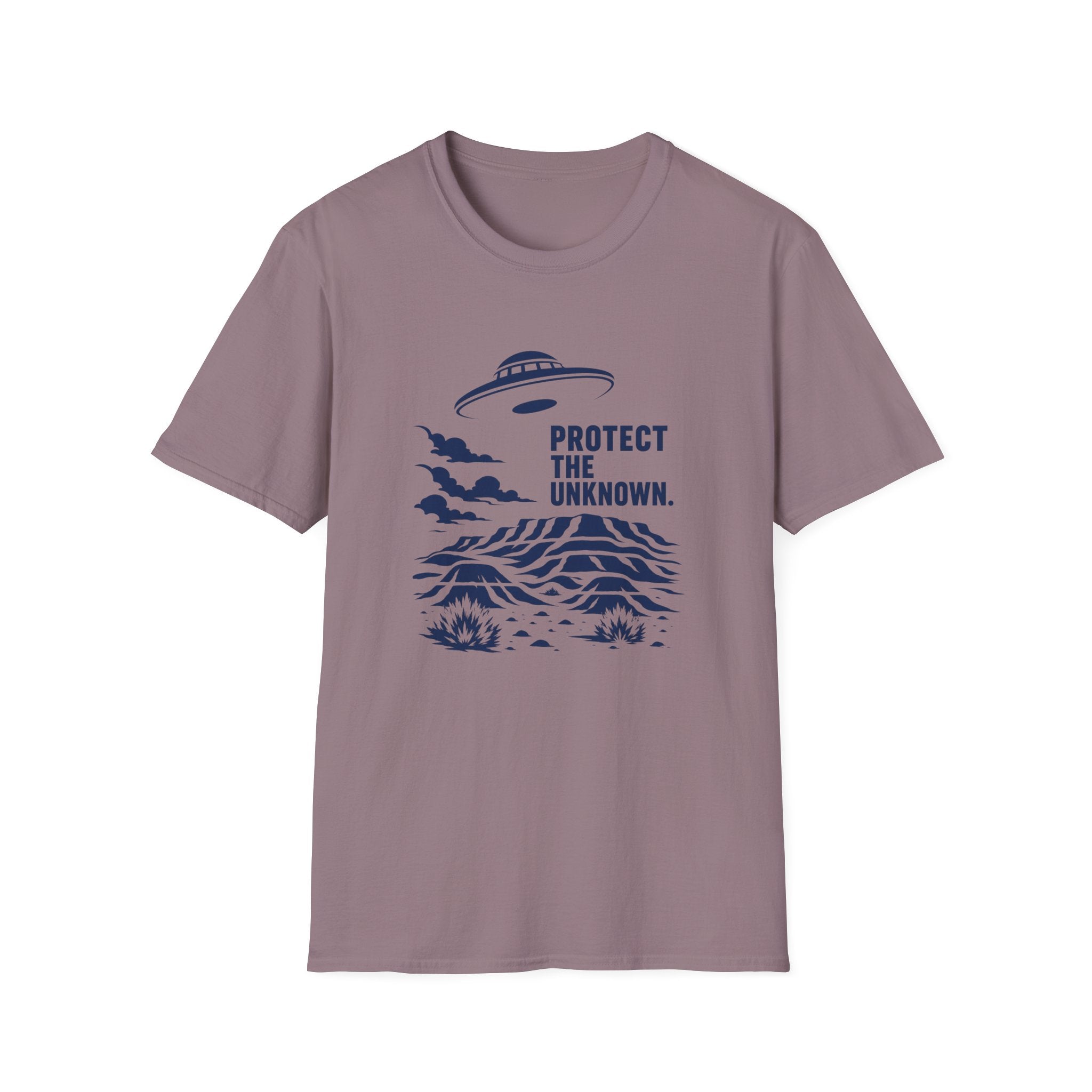 Protect The Unknown Minimalist UFO T-Shirt — Alien Desert Mystery Graphic Tee