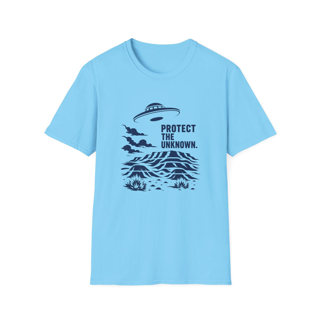 Protect The Unknown Minimalist UFO T-Shirt — Alien Desert Mystery Graphic Tee