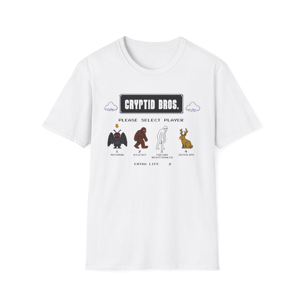 Cryptid Bros T-Shirt — "Please Select Player" Retro Game Cryptids Tee