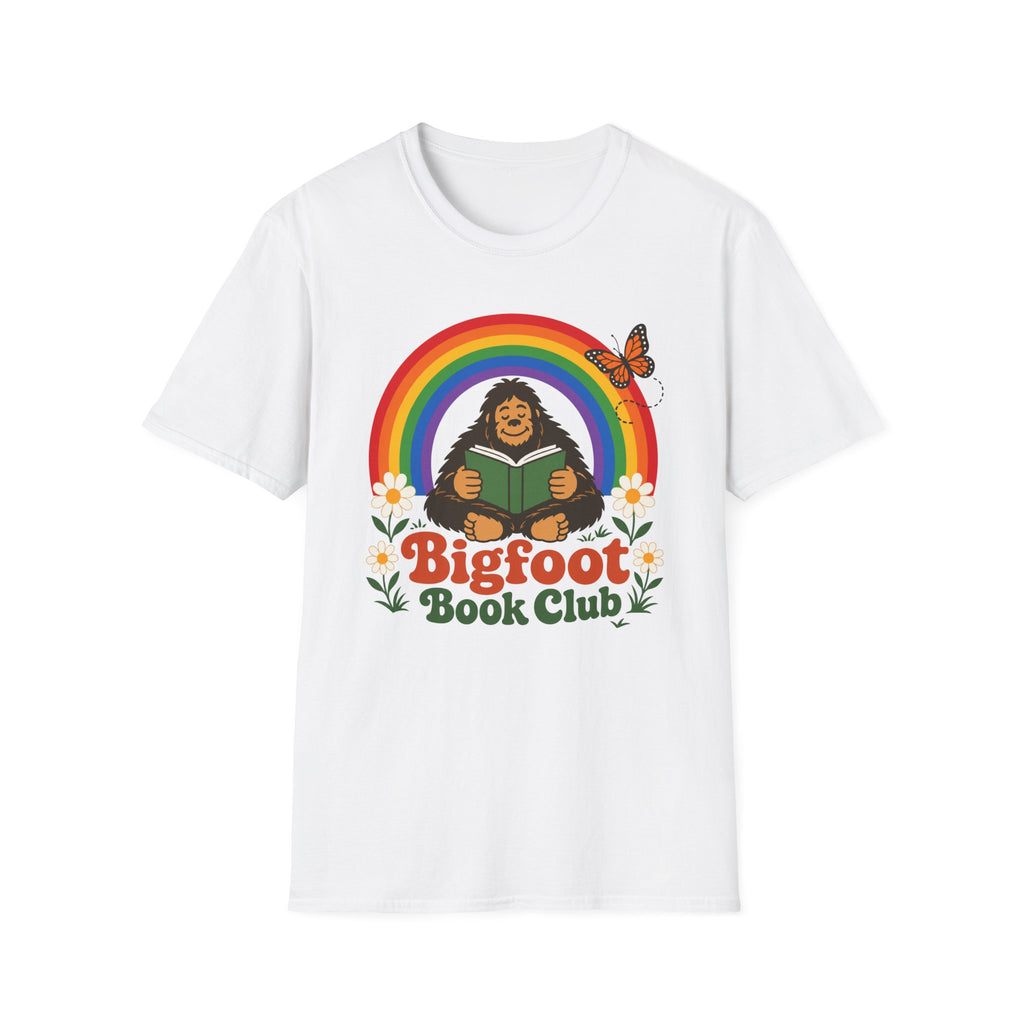 Bigfoot Book Club T-Shirt — Rainbow Reading Sasquatch Tee
