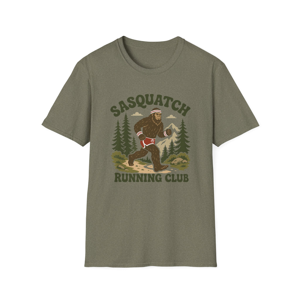 Sasquatch Running Club T-Shirt — Retro 70s Bigfoot Forest Graphic Tee