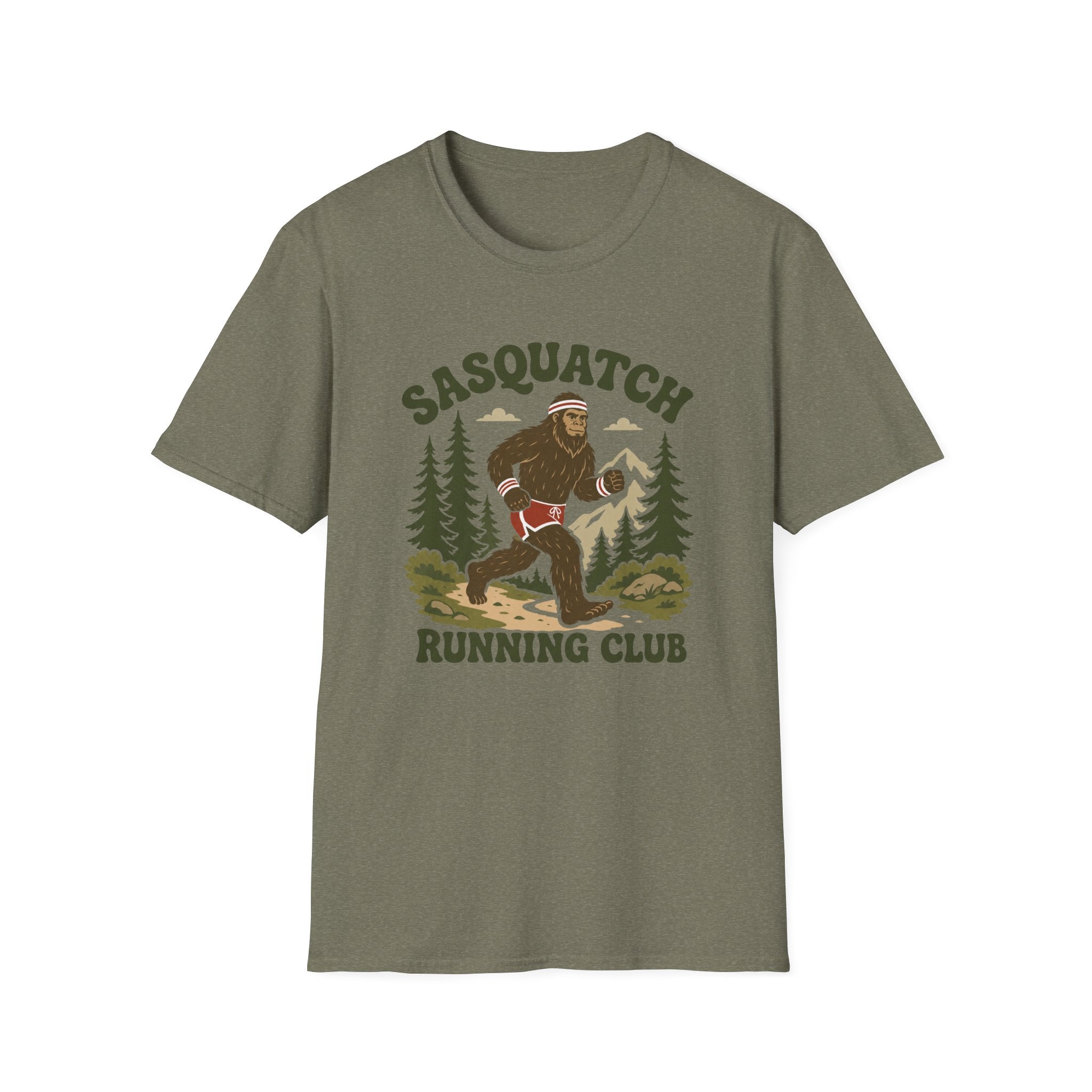 Sasquatch Running Club T-Shirt — Retro 70s Bigfoot Forest Graphic Tee