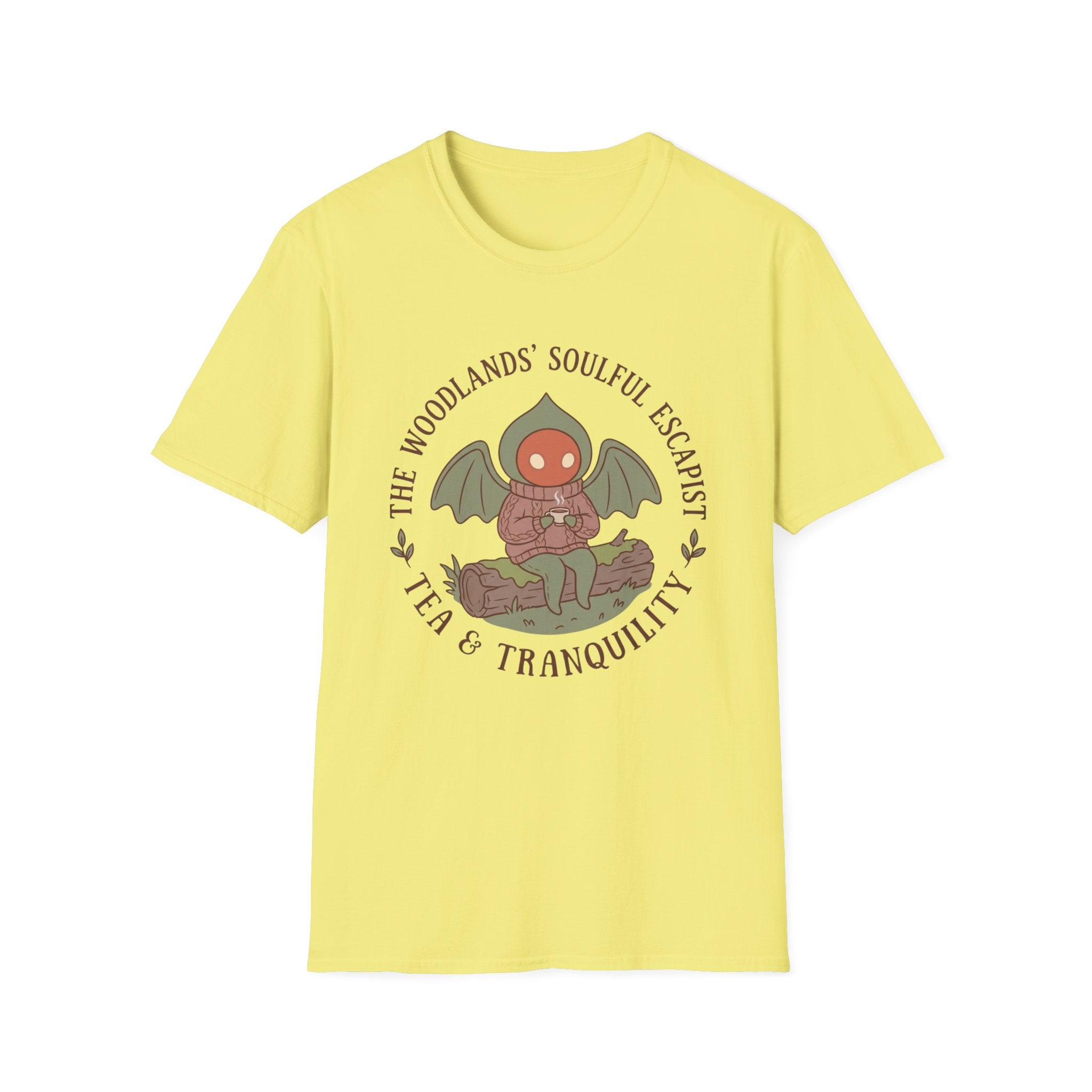 The Woodlands' Soulful Escapist T-Shirt — Cute Flatwoods Monster Tea & Tranquility Graphic
