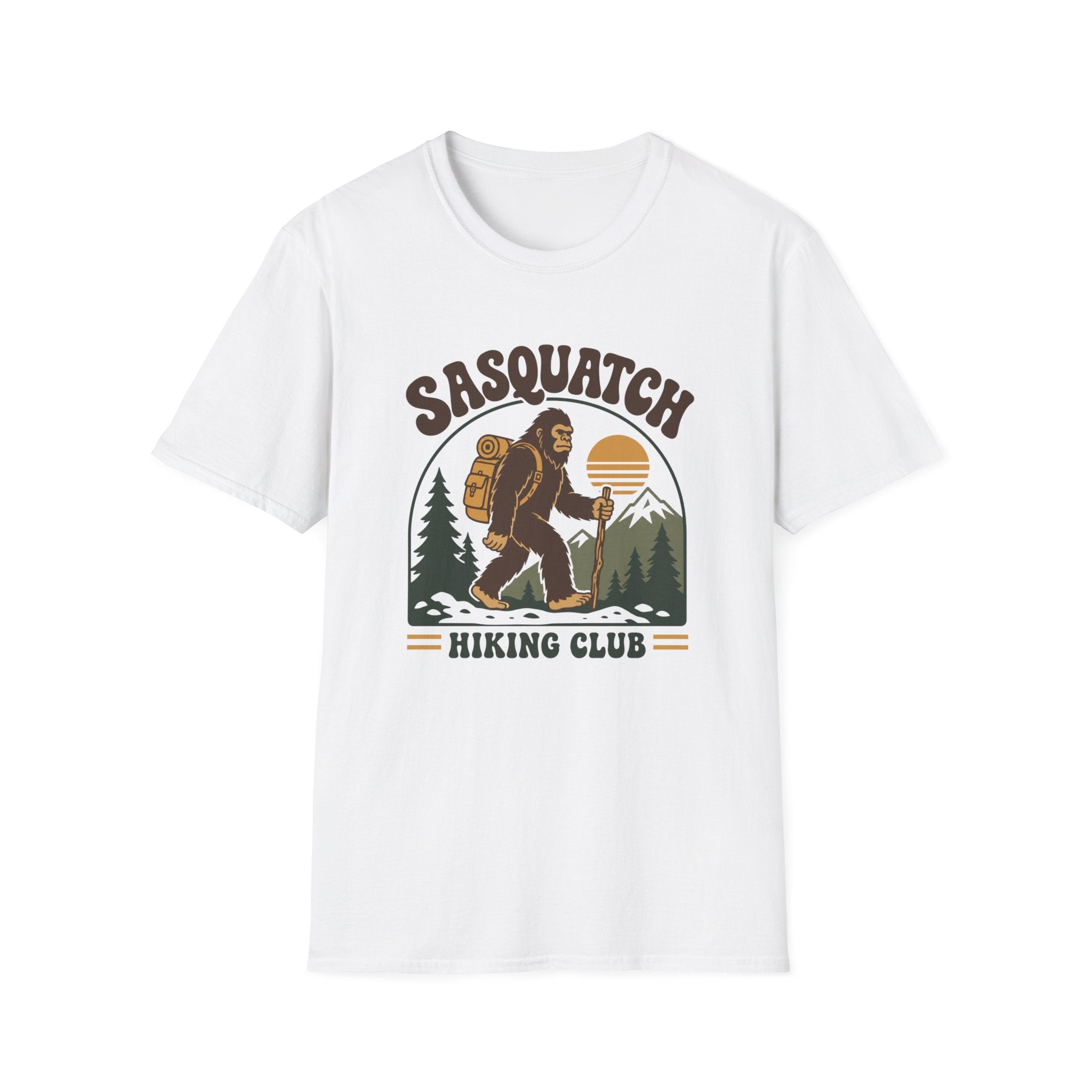 Sasquatch Hiking Club T-Shirt — Retro 70s Bigfoot Outdoor Adventure Tee
