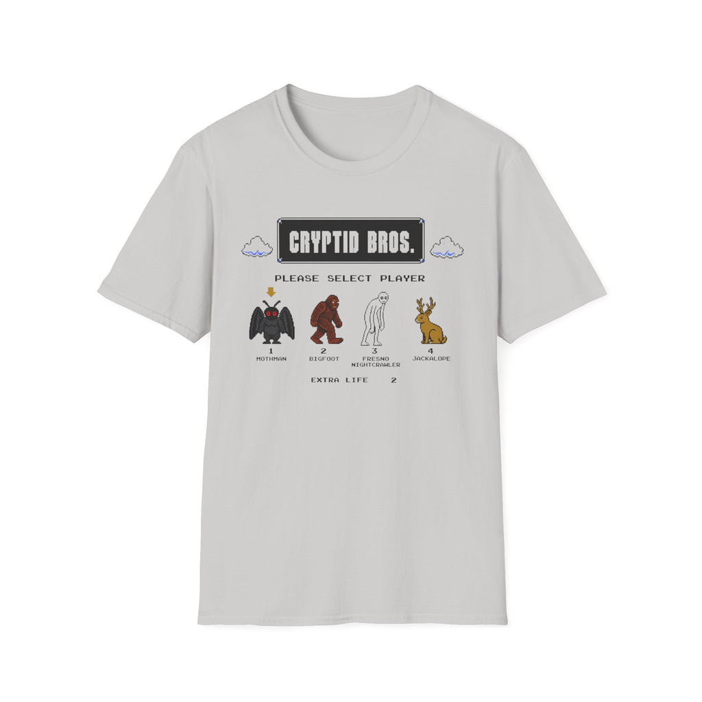 Cryptid Bros T-Shirt — "Please Select Player" Retro Game Cryptids Tee
