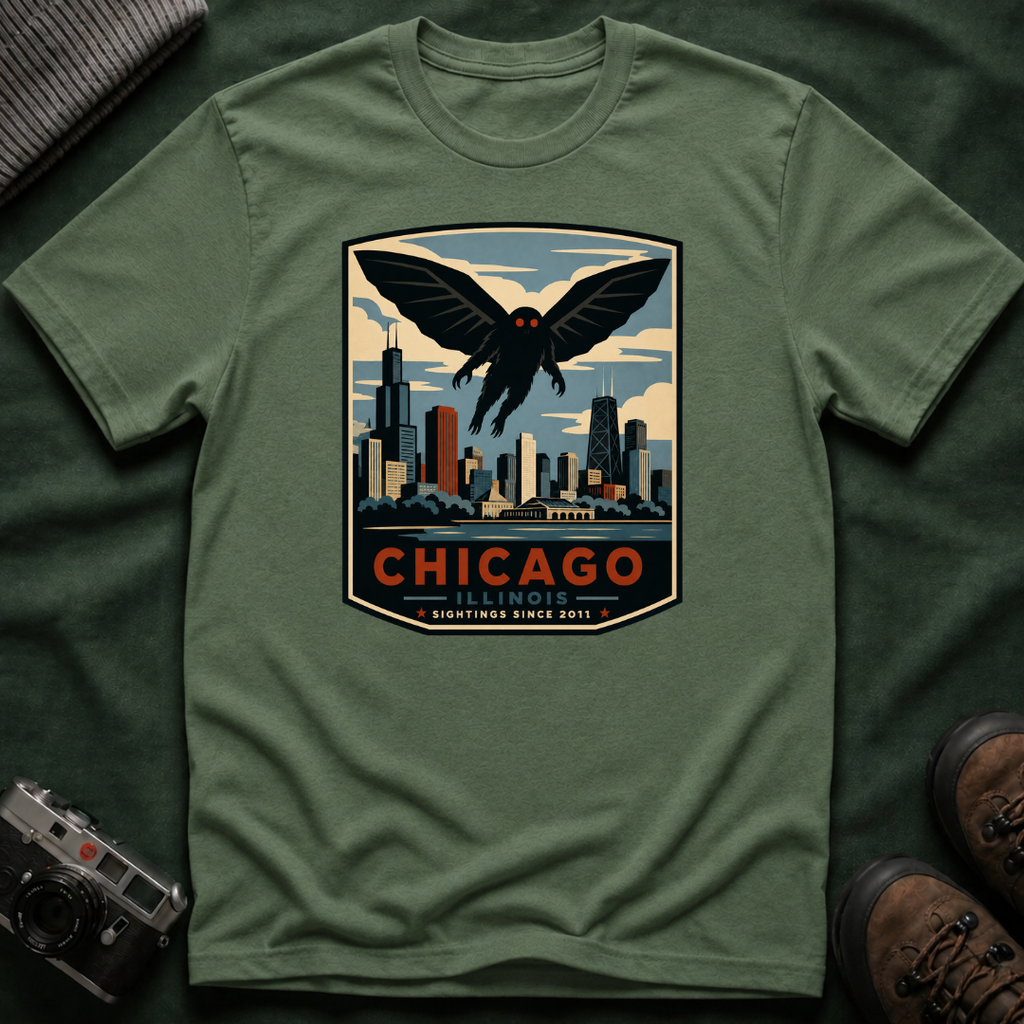 Chicago Mothman T‑Shirt — Vintage City Skyline Tee