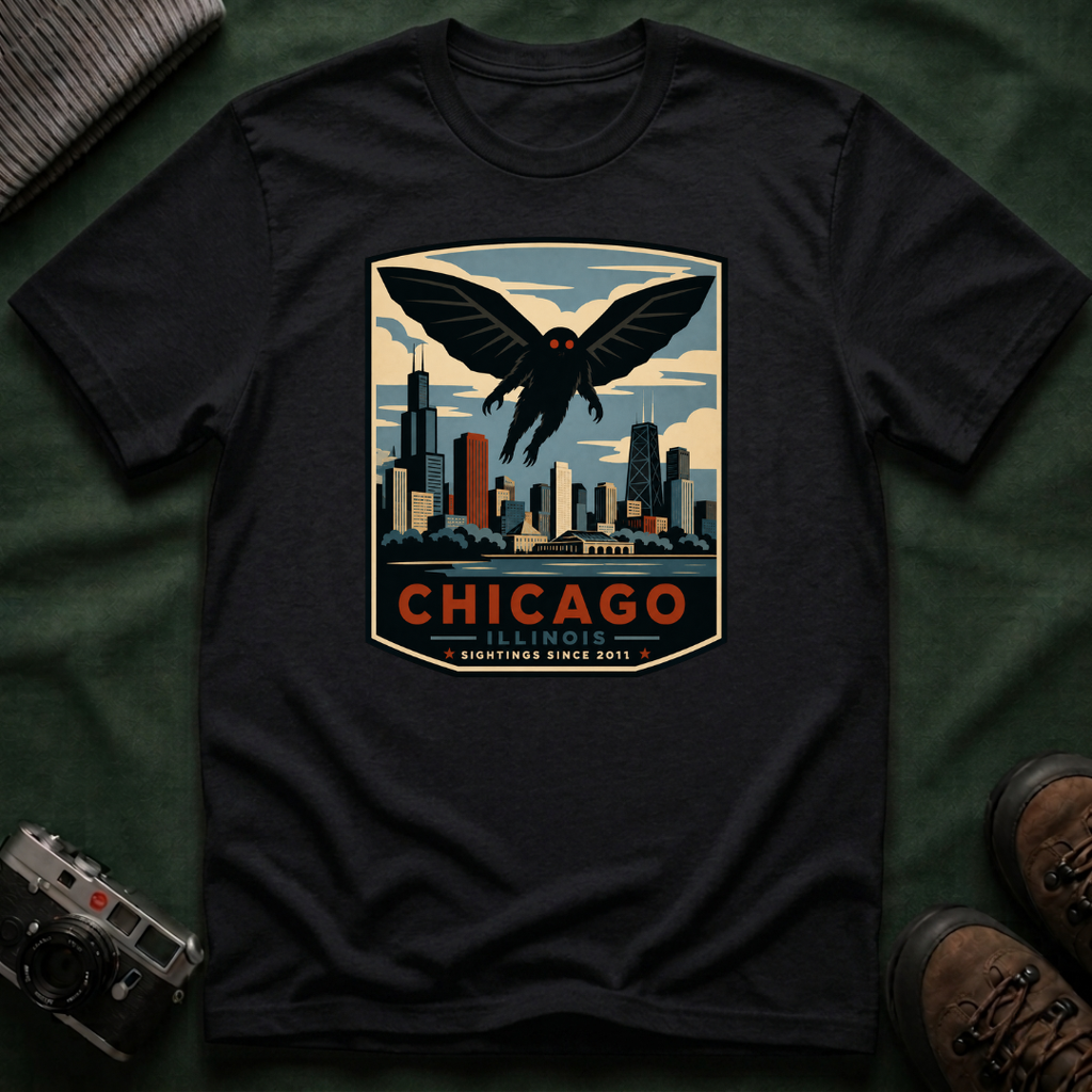 Chicago Mothman T‑Shirt — Vintage City Skyline Tee