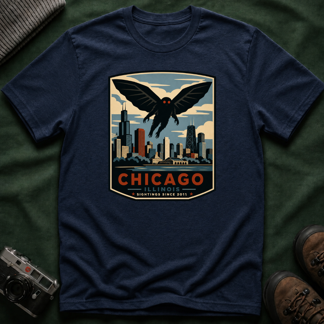 Chicago Mothman T‑Shirt — Vintage City Skyline Tee