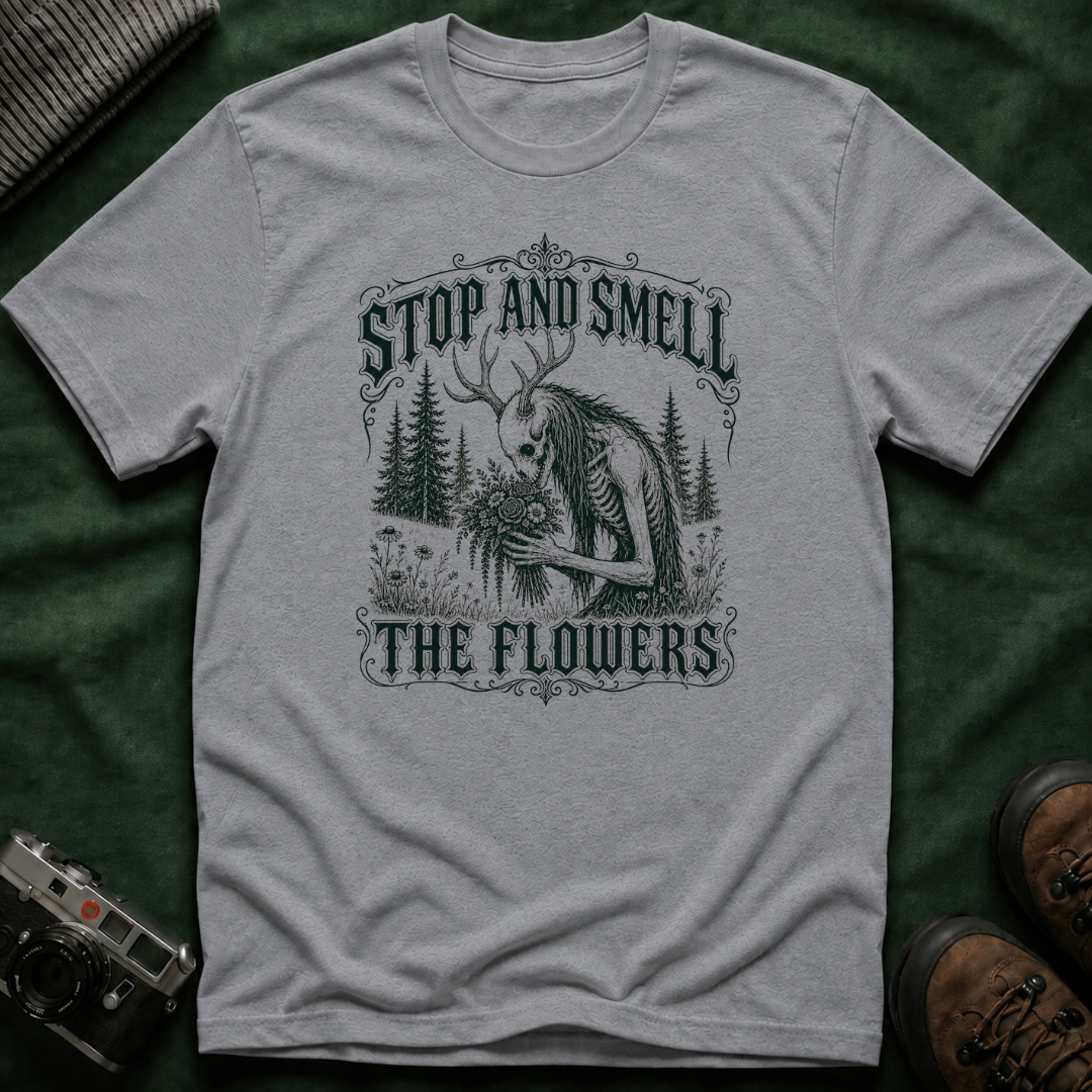 Gothic Wendigo Stop and Smell The Flowers T-Shirt — Vintage Forest Graphic