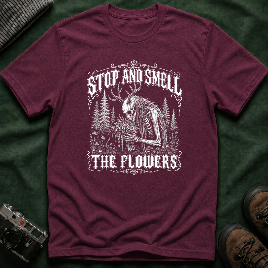 Gothic Wendigo Stop and Smell The Flowers T-Shirt — Vintage Forest Graphic