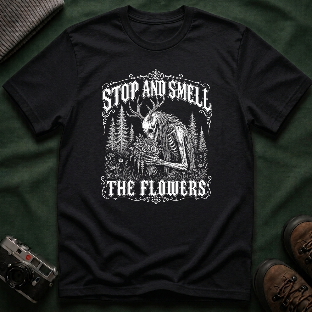 Gothic Wendigo Stop and Smell The Flowers T-Shirt — Vintage Forest Graphic