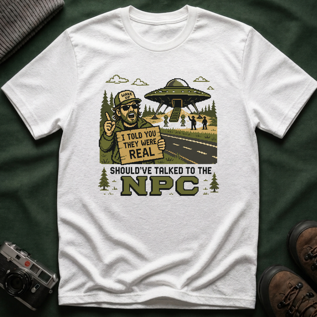 Alien Abduction T‑Shirt — “I Told You They Were Real” NPC Vintage 8-Bit Graphic Tee