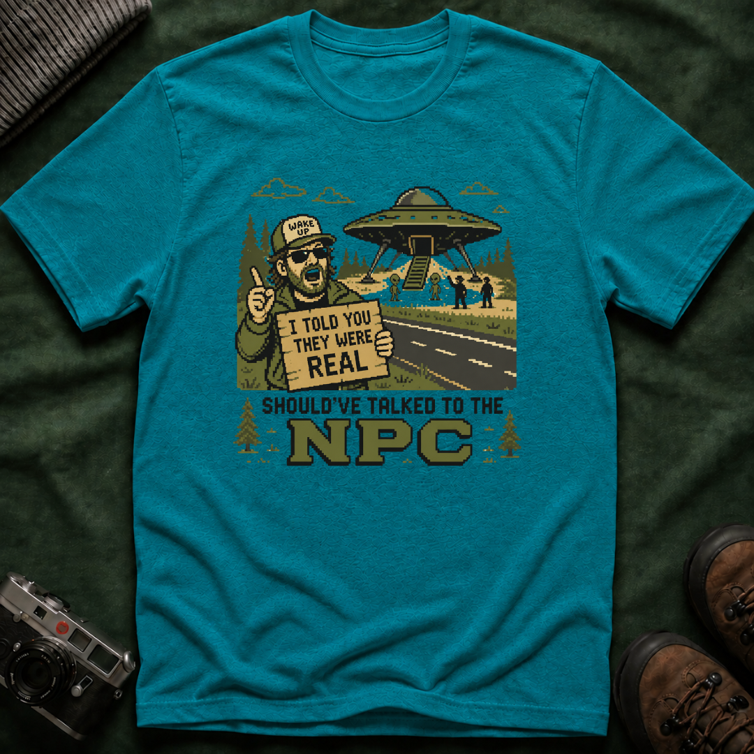 Alien Abduction T‑Shirt — “I Told You They Were Real” NPC Vintage 8-Bit Graphic Tee