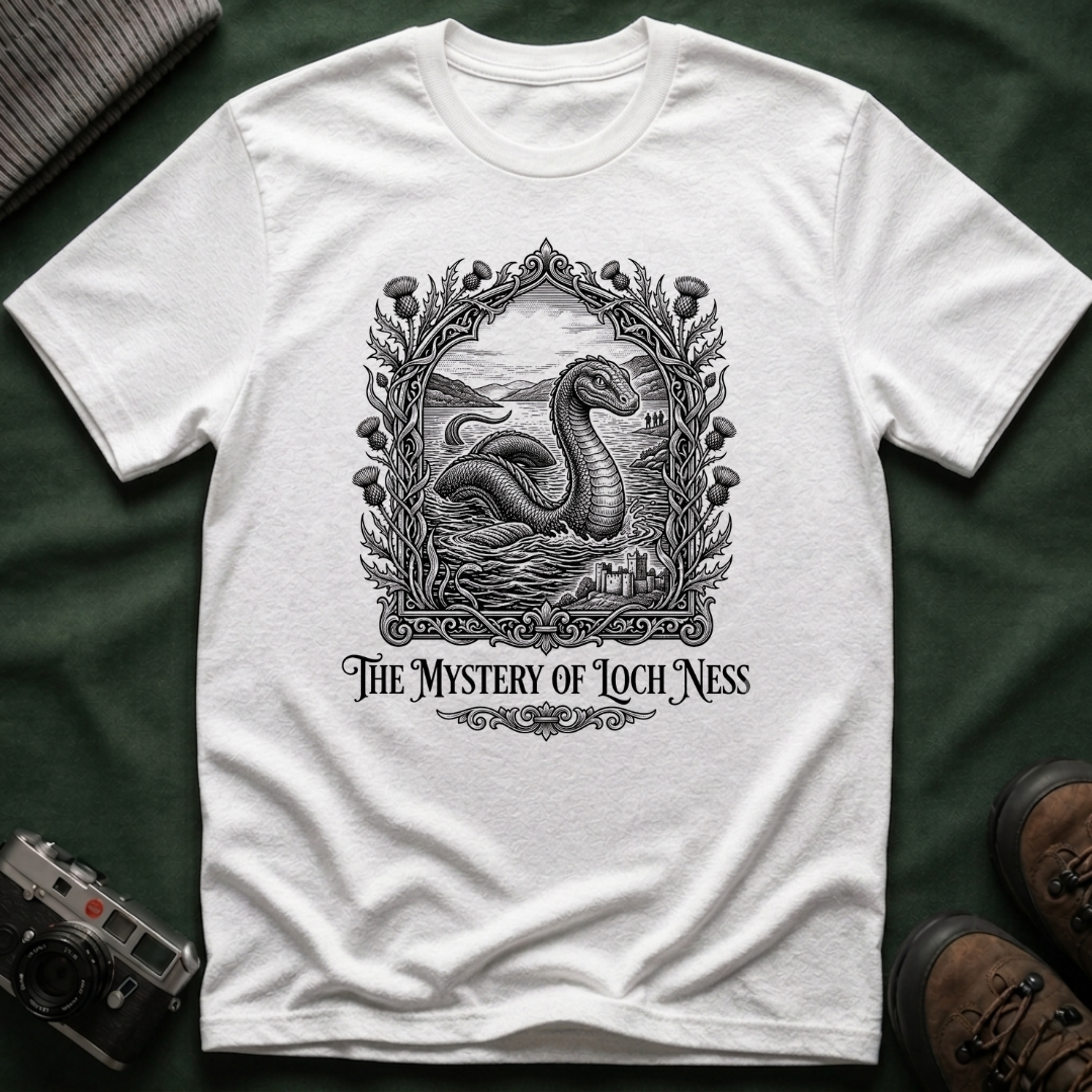 Mystery of Loch Ness T-Shirt — Vintage Loch Ness Monster Etching Illustration