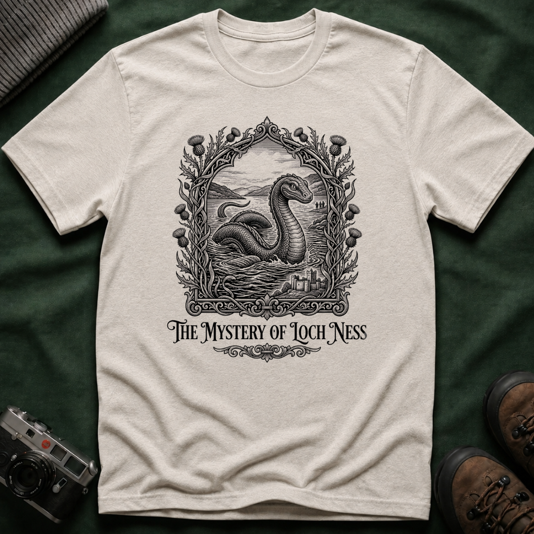 Mystery of Loch Ness T-Shirt — Vintage Loch Ness Monster Etching Illustration