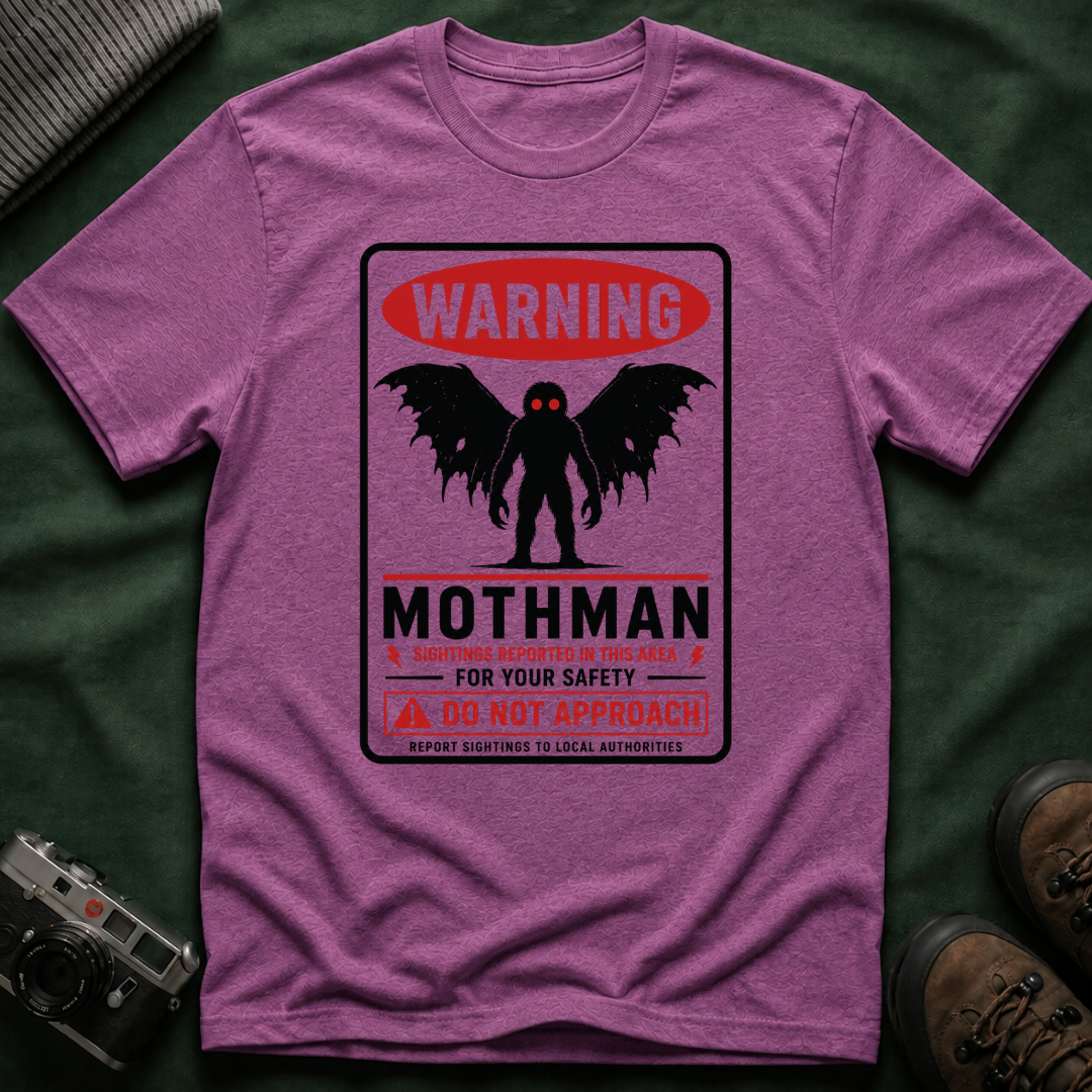 Warning: Mothman T-Shirt — Vintage Cryptid Warning Sign Tee