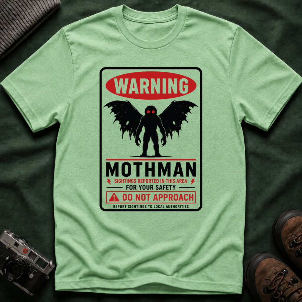 Warning: Mothman T-Shirt — Vintage Cryptid Warning Sign Tee