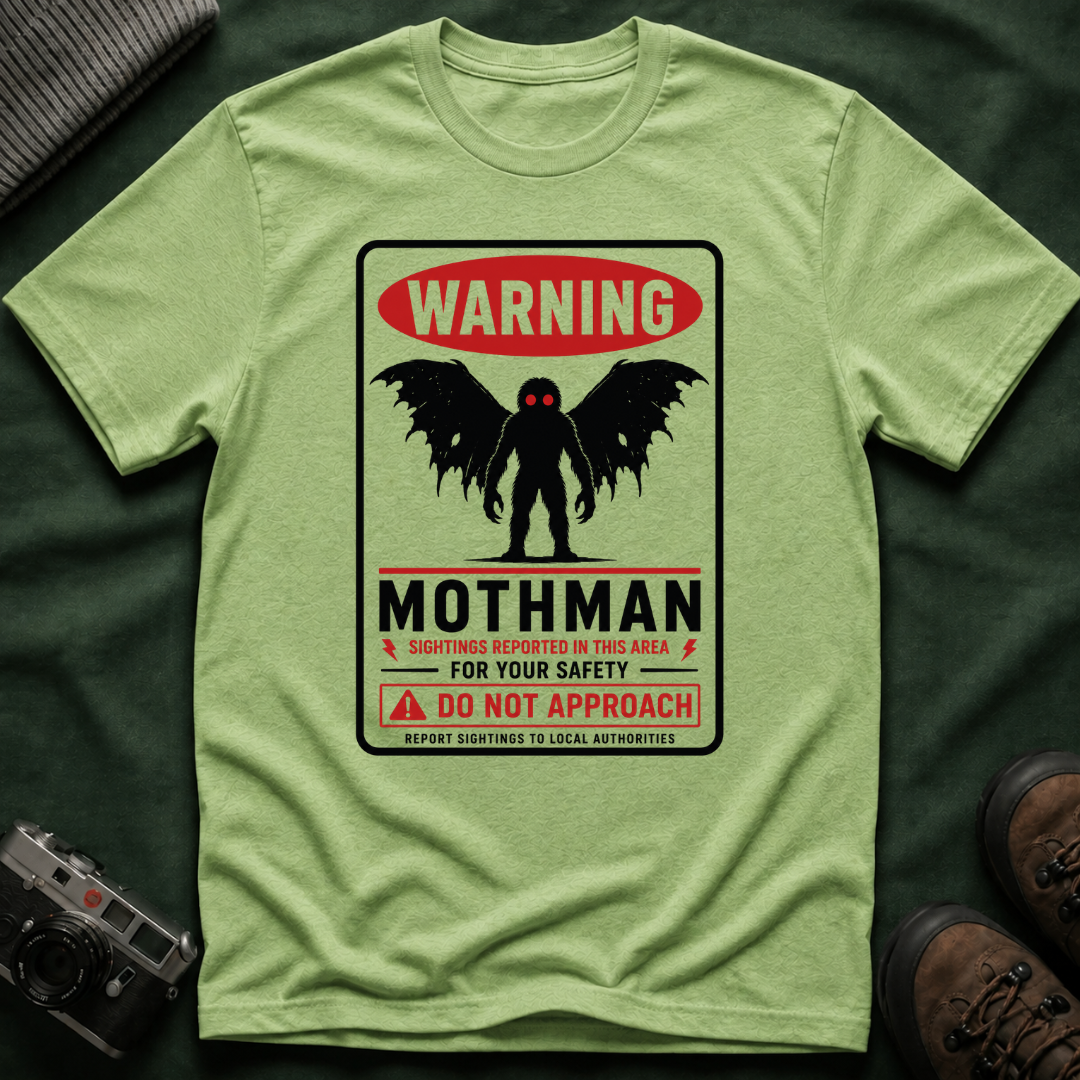 Warning: Mothman T-Shirt — Vintage Cryptid Warning Sign Tee